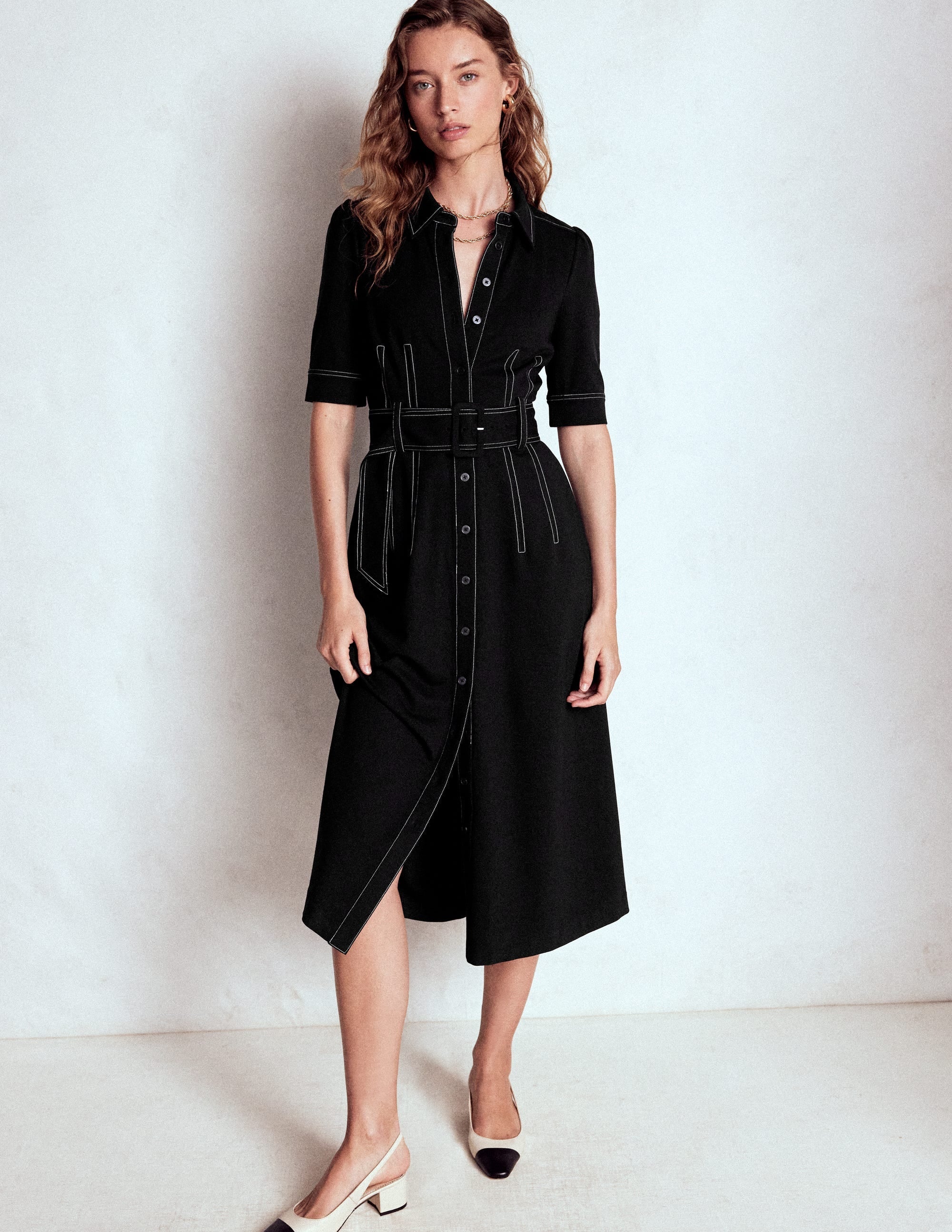 Anita Ponte Shirt Dress-Black