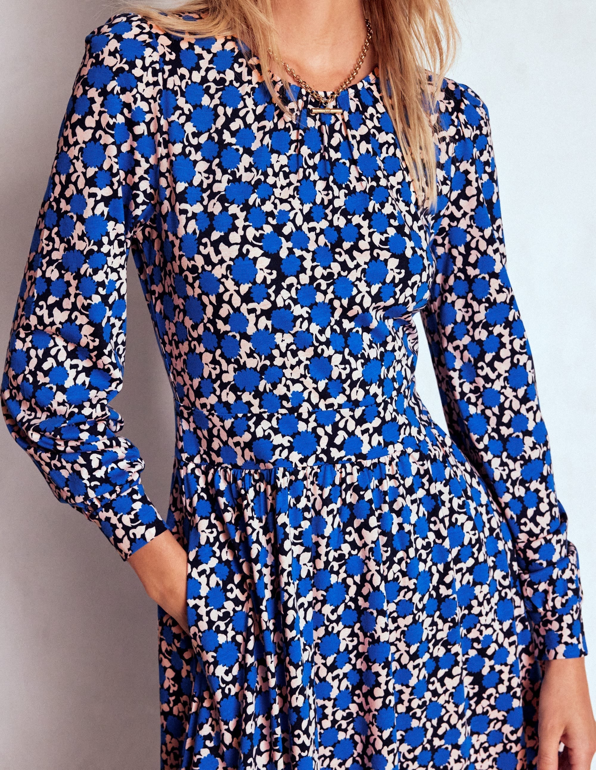 Alexandra Jersey Midi Dress-Kingfisher Blue, Floweret Vine