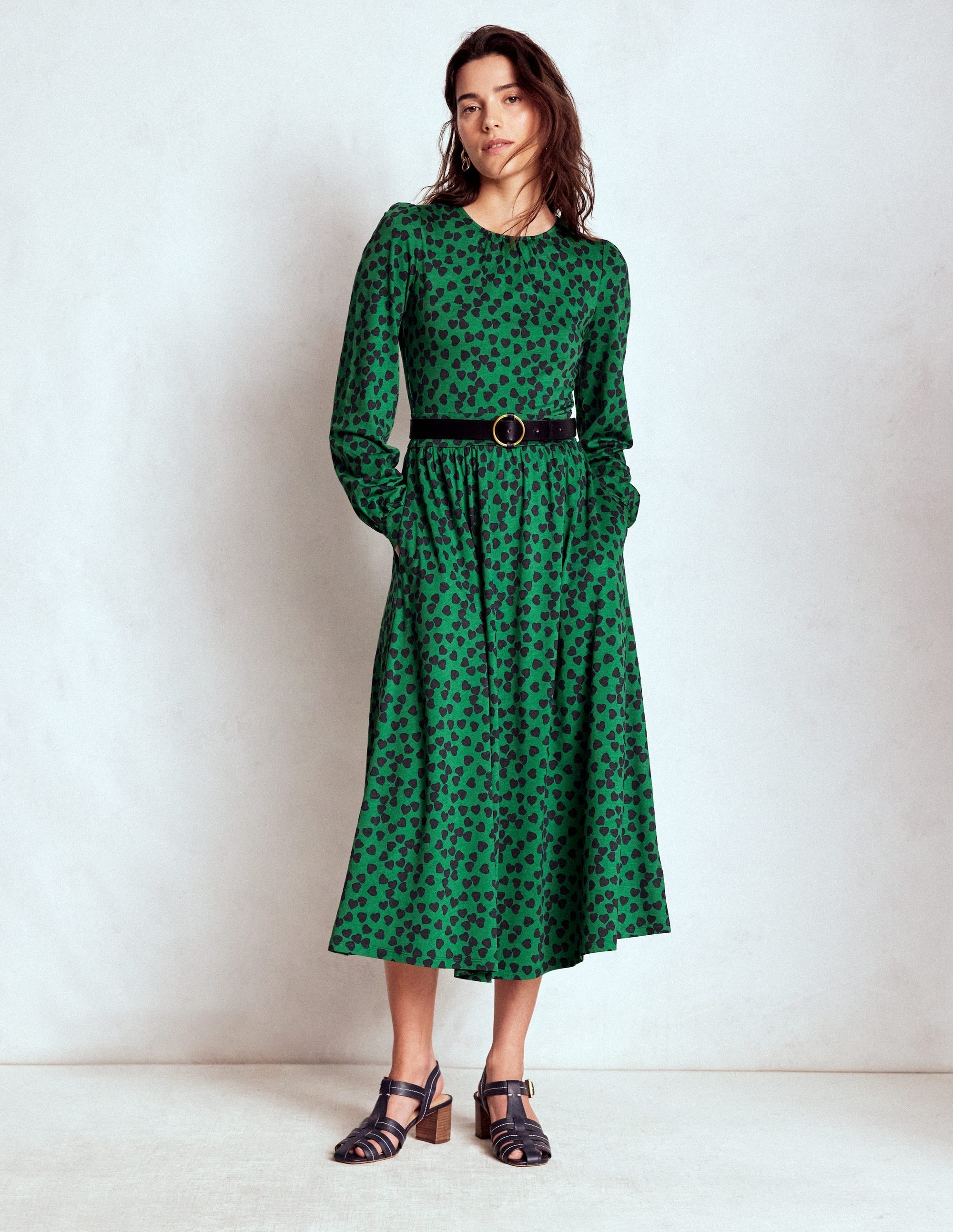 Alexandra Jersey Midi Dress-French Navy, Heart Cascade