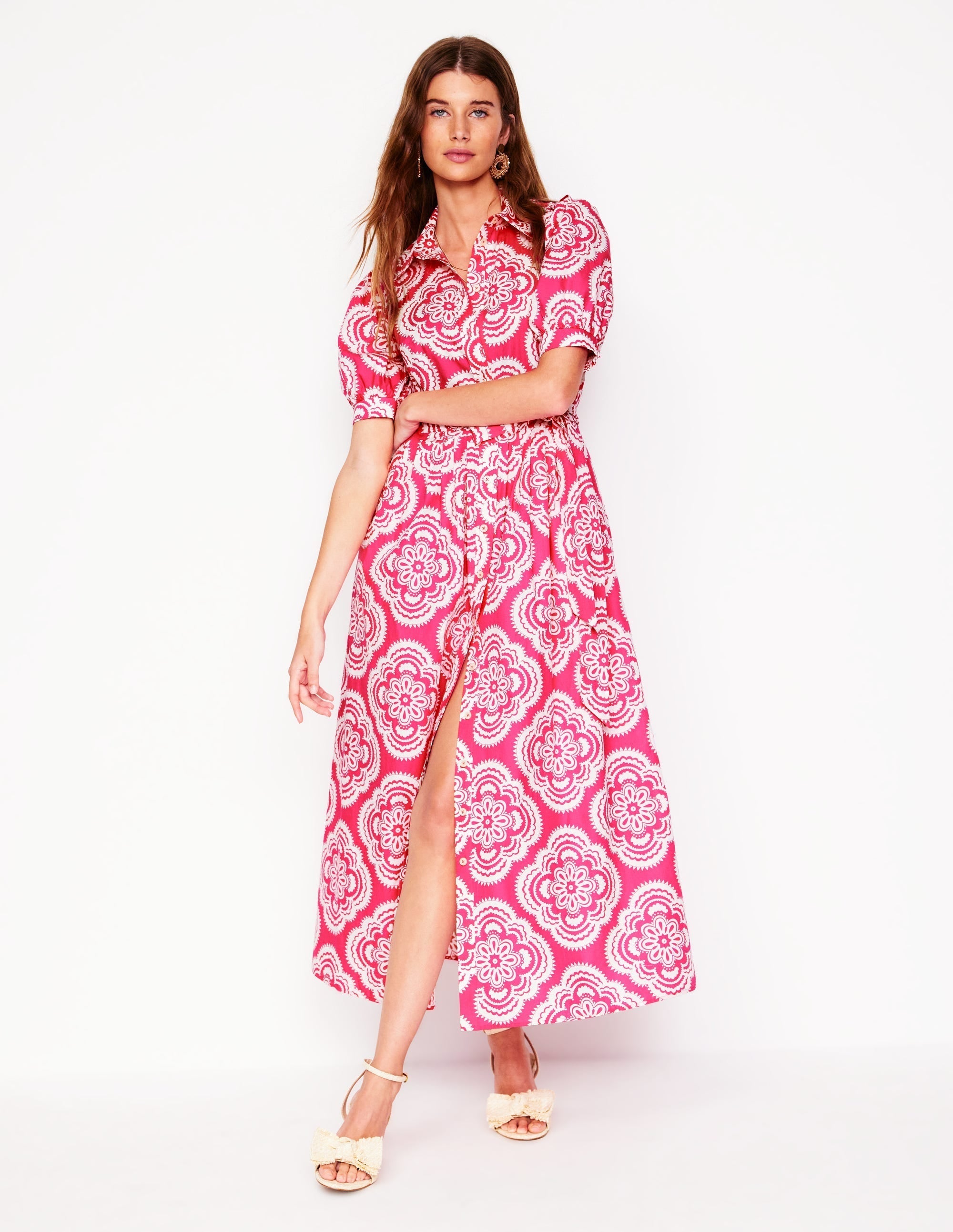 Alexa Maxi Shirt Dress-Pink Peony, Botanic Blush