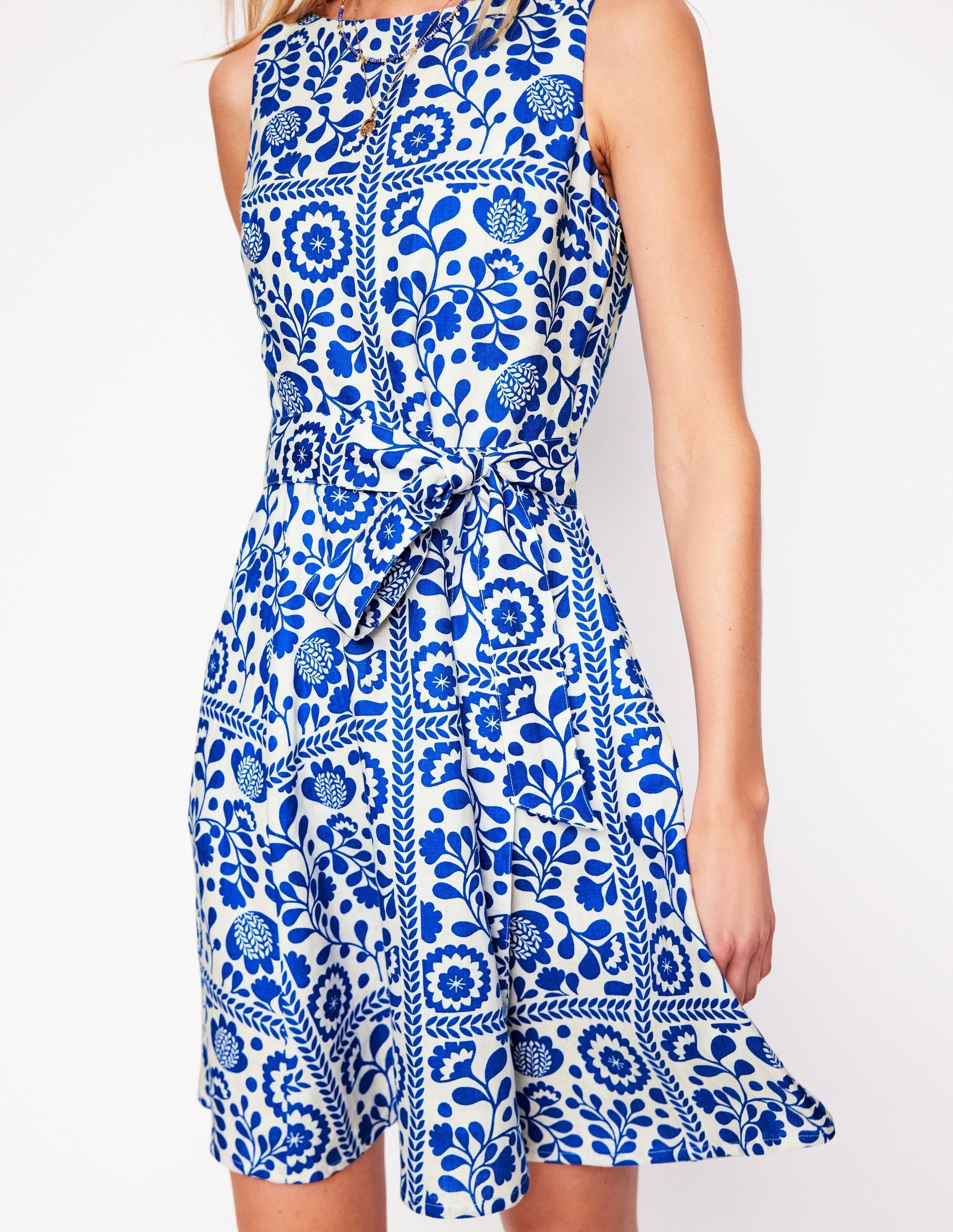 Anya Sleeveless Linen Dress-Gallery Blue, Walled Garden