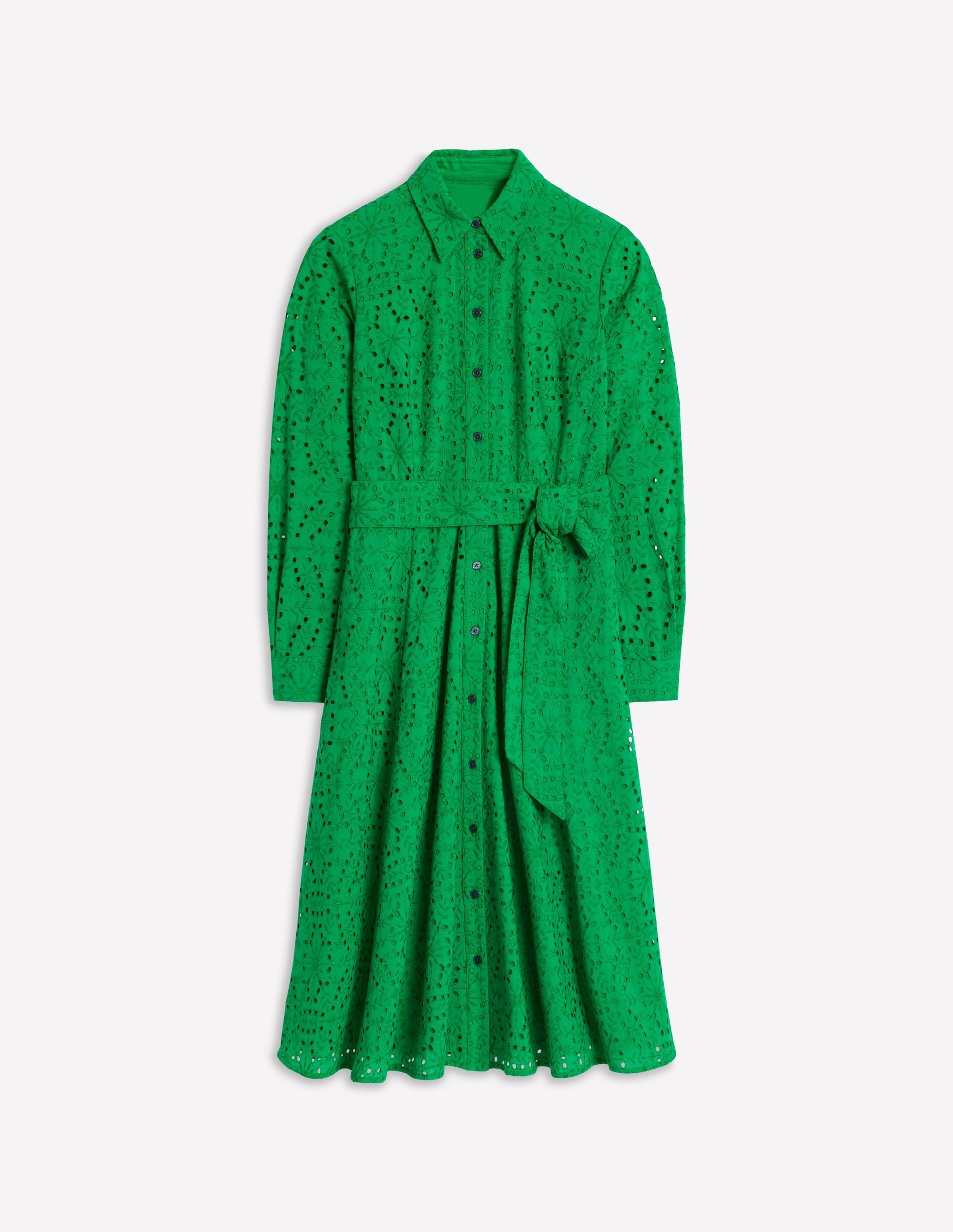 Amy Broderie Midi Shirt Dress-Rich Emerald