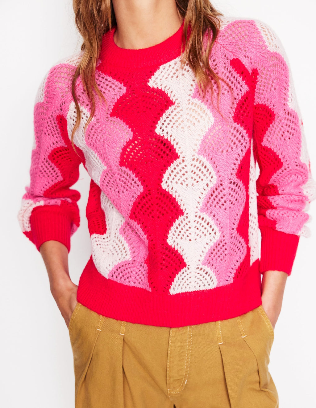 Alice Fluffy Raglan Jumper-Poppy Red/ Chalk/ Tickled Pink