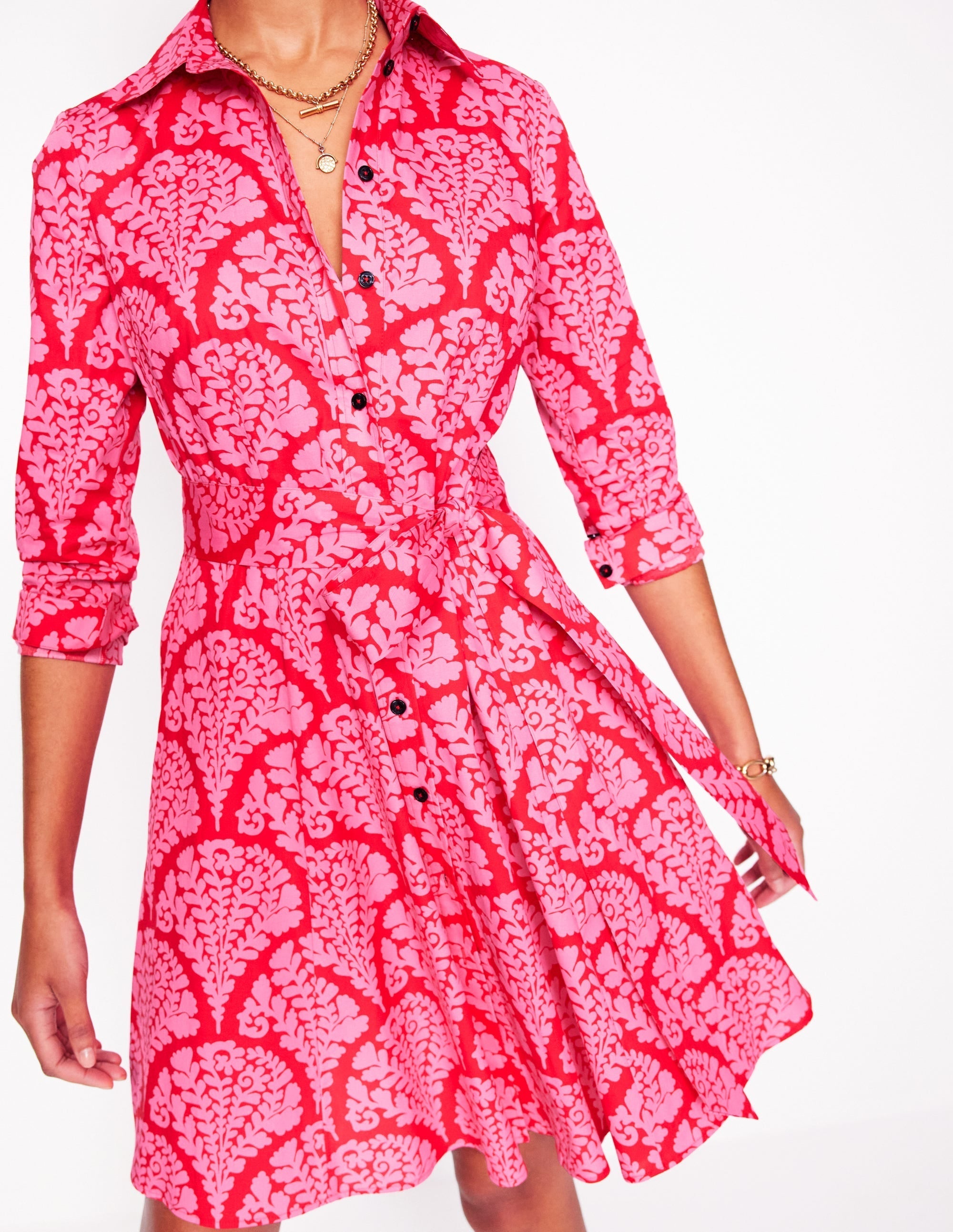 Amy Cotton Short Shirt Dress-Poppy Red, Blossomy