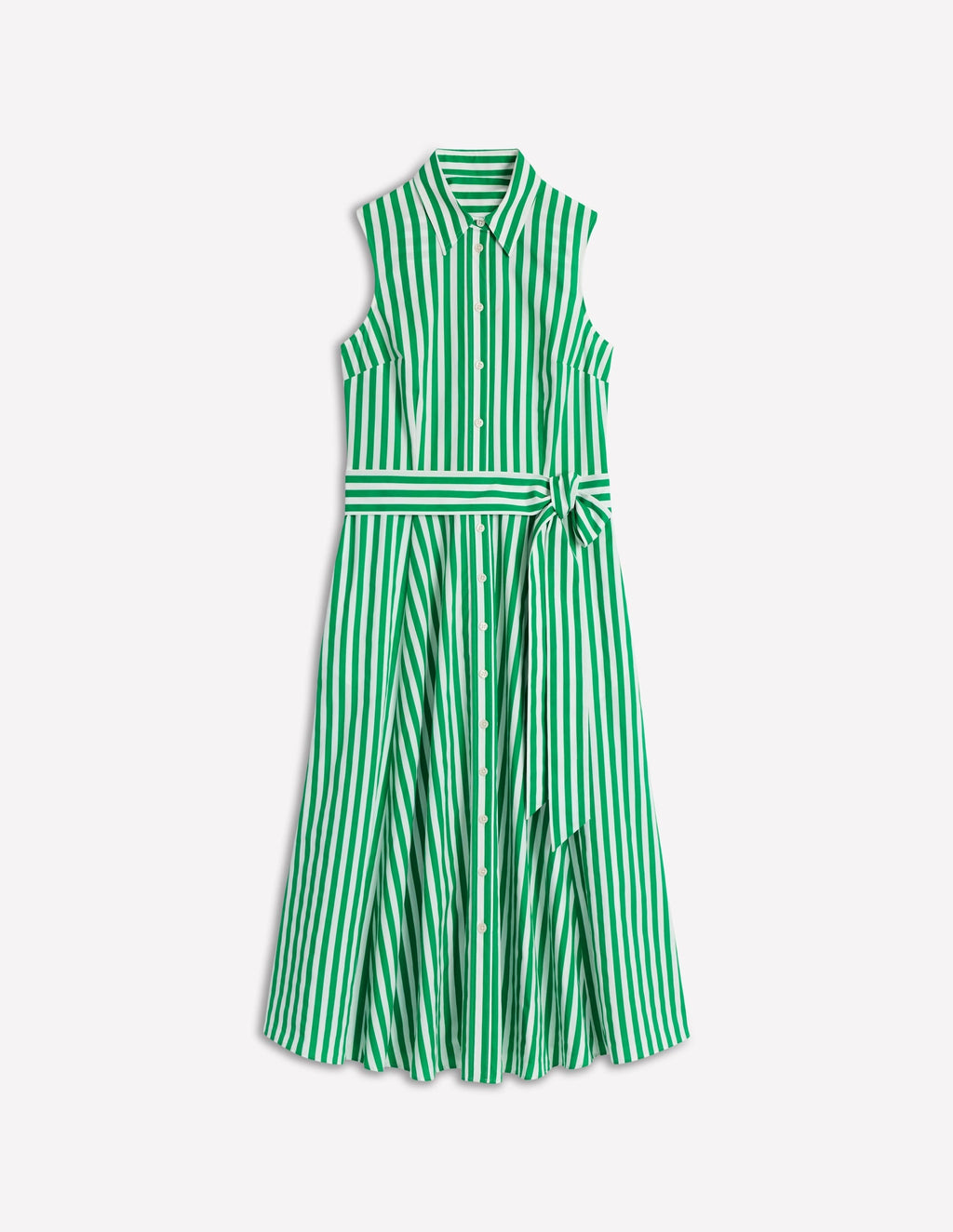 Amy Sleeveless Shirt Dress-Rich Emerald Stripe