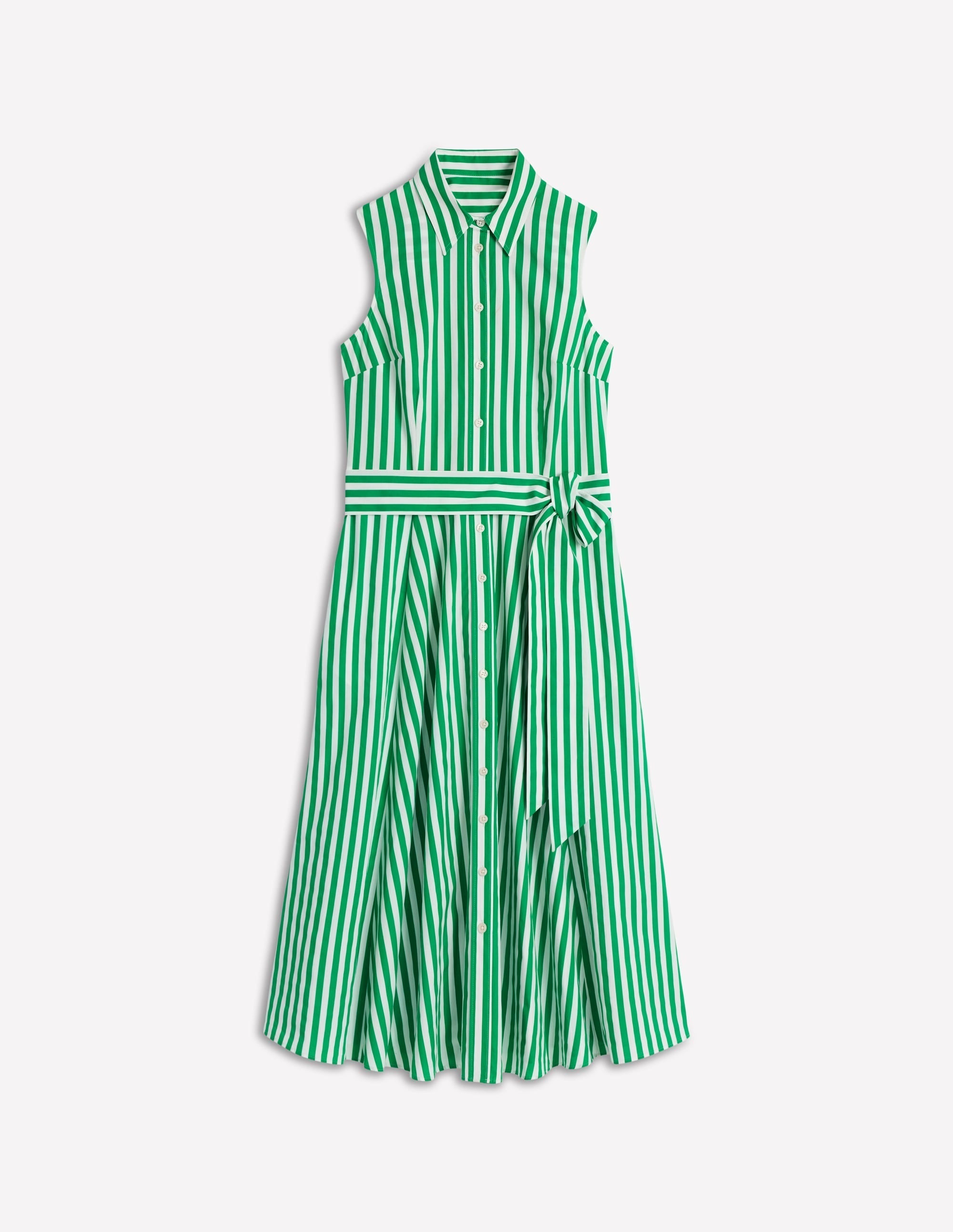 Amy Sleeveless Shirt Dress-Rich Emerald Stripe