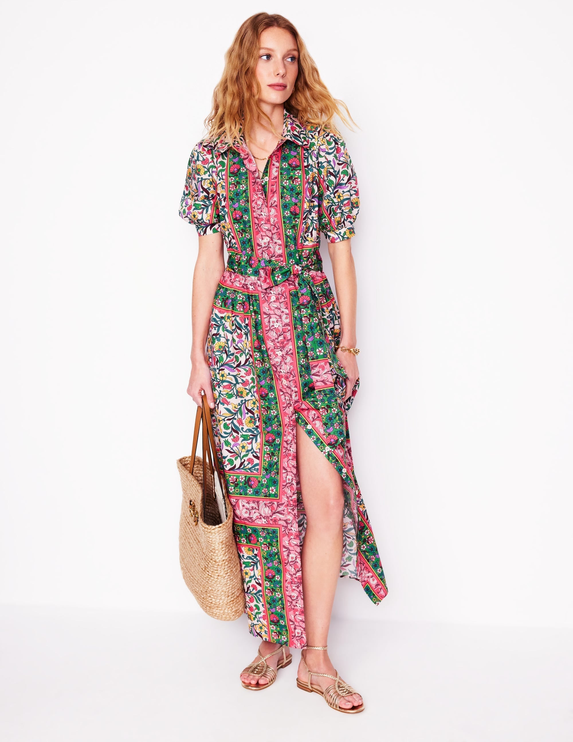 Alexa Maxi Shirt Dress-Multi, Enchanting Vine