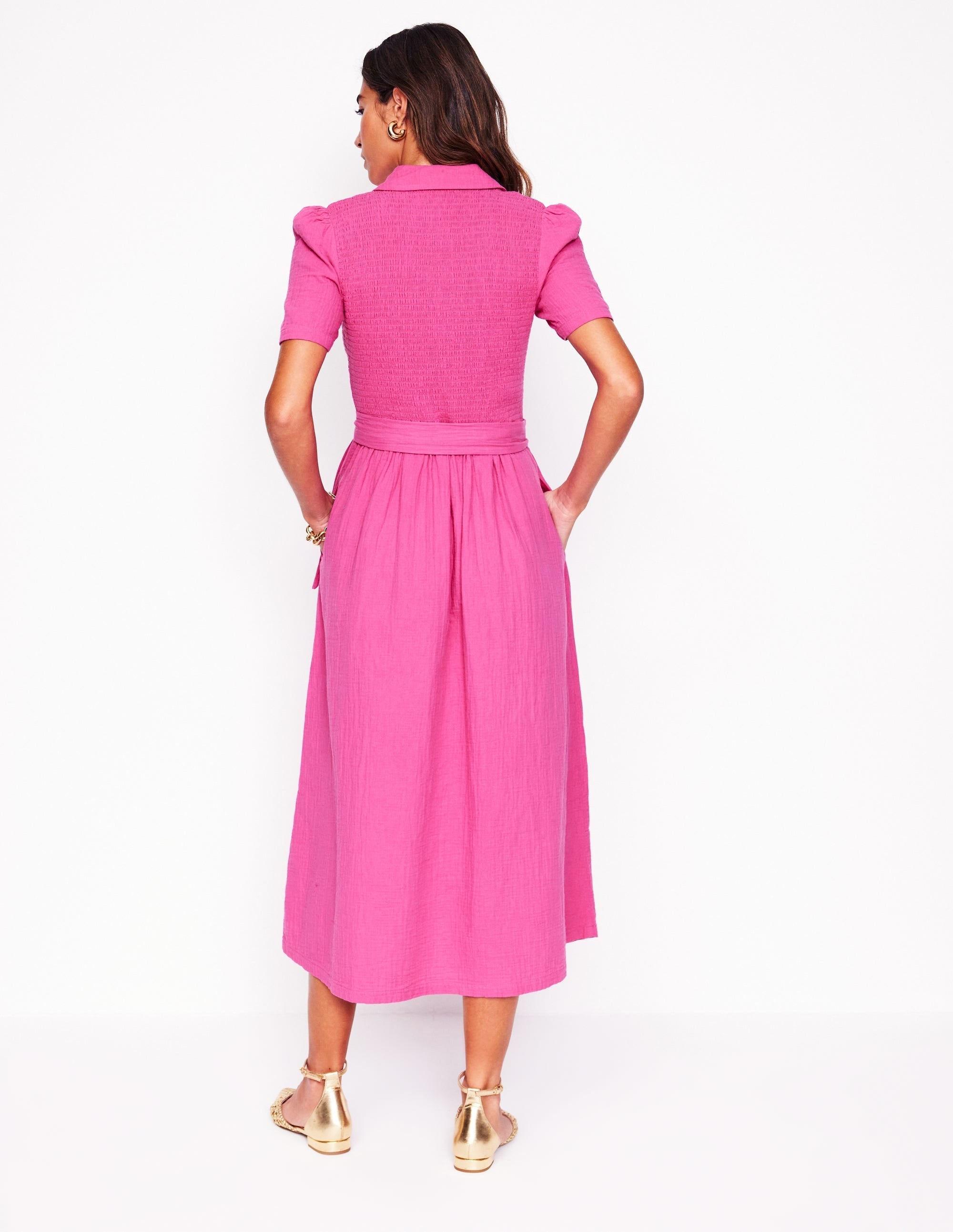 Amber Double Cloth Midi Dress-Cosmos Pink