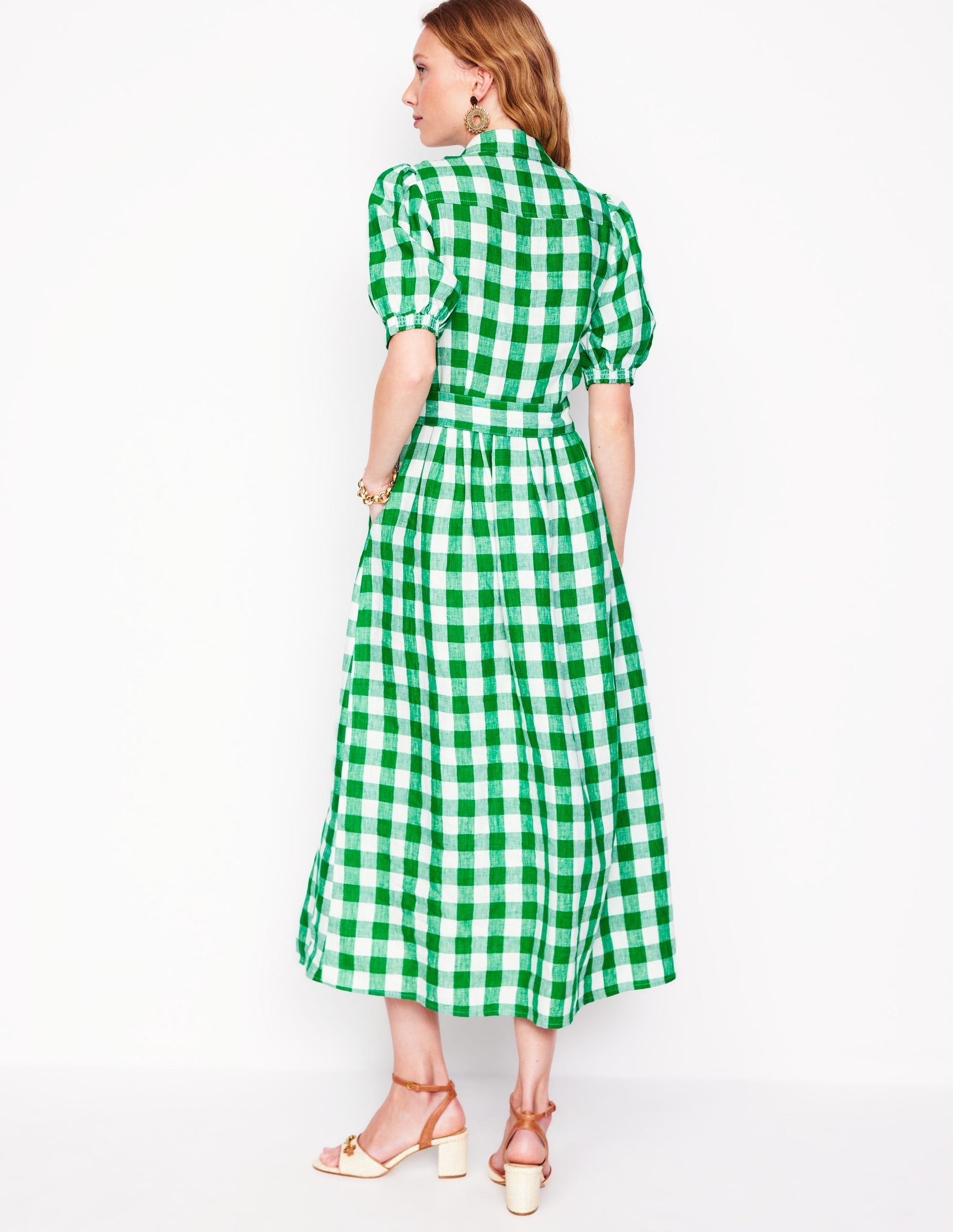 Alexa Linen Maxi Shirt Dress-Rich Emerald Gingham