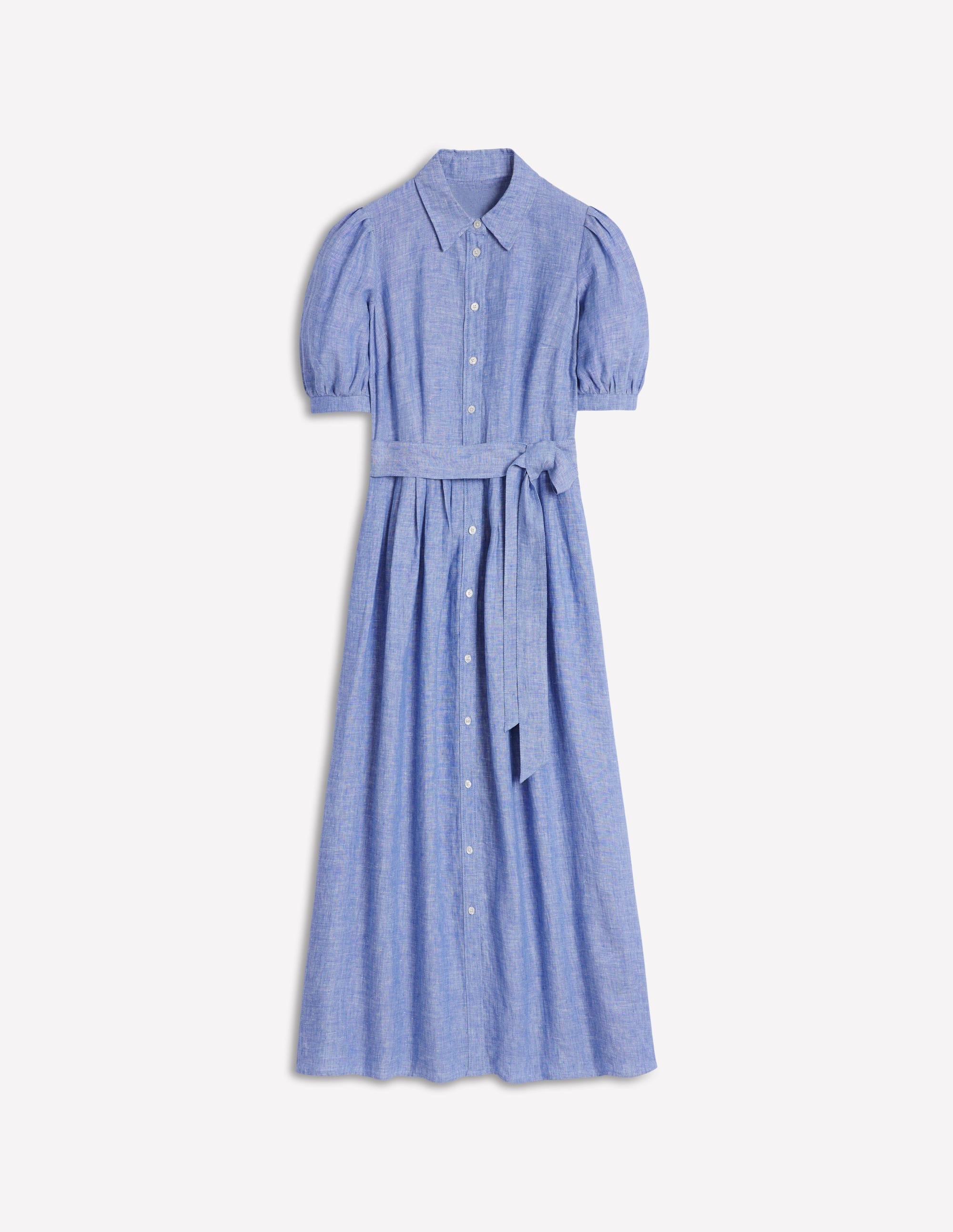 Alexa Linen Maxi Shirt Dress-Grey Blue Chambray