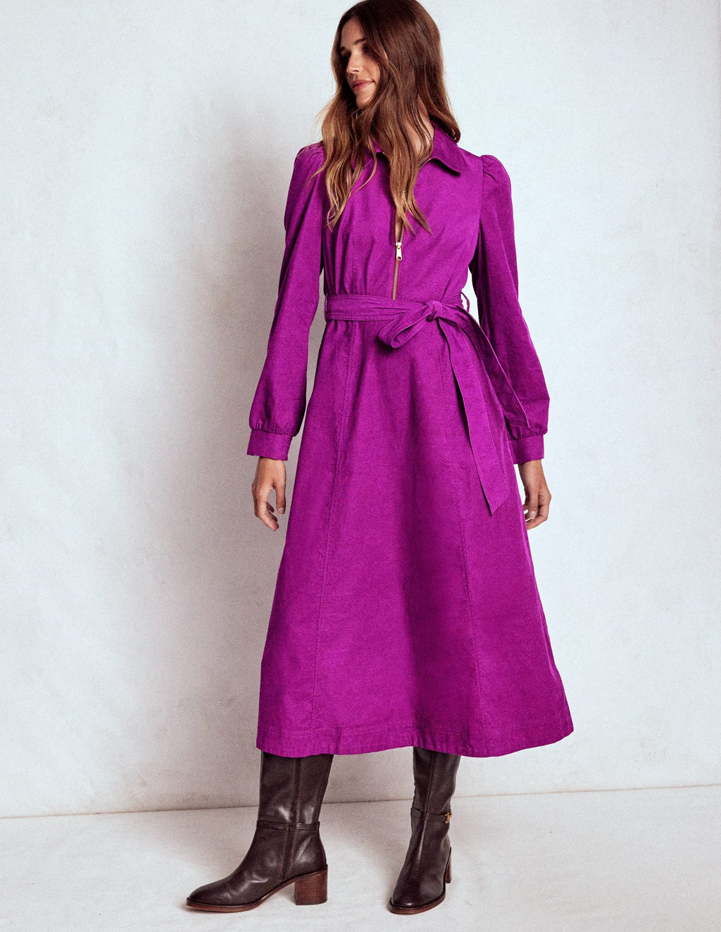 Robe mi-longue Adelaide à cordon et fermeture éclair - Violet royal