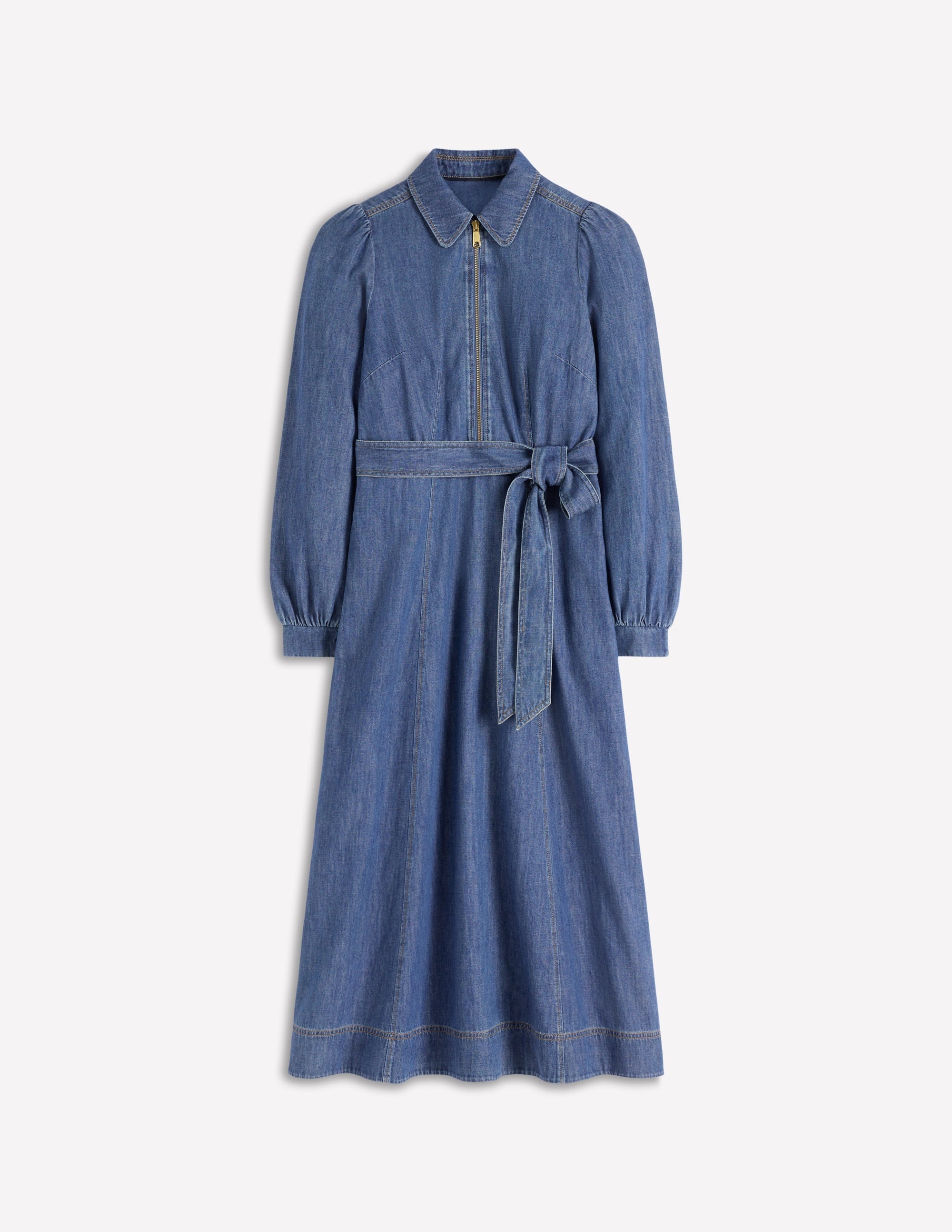 Adelaide Zip Denim Midi Dress-Mid Vintage Denim