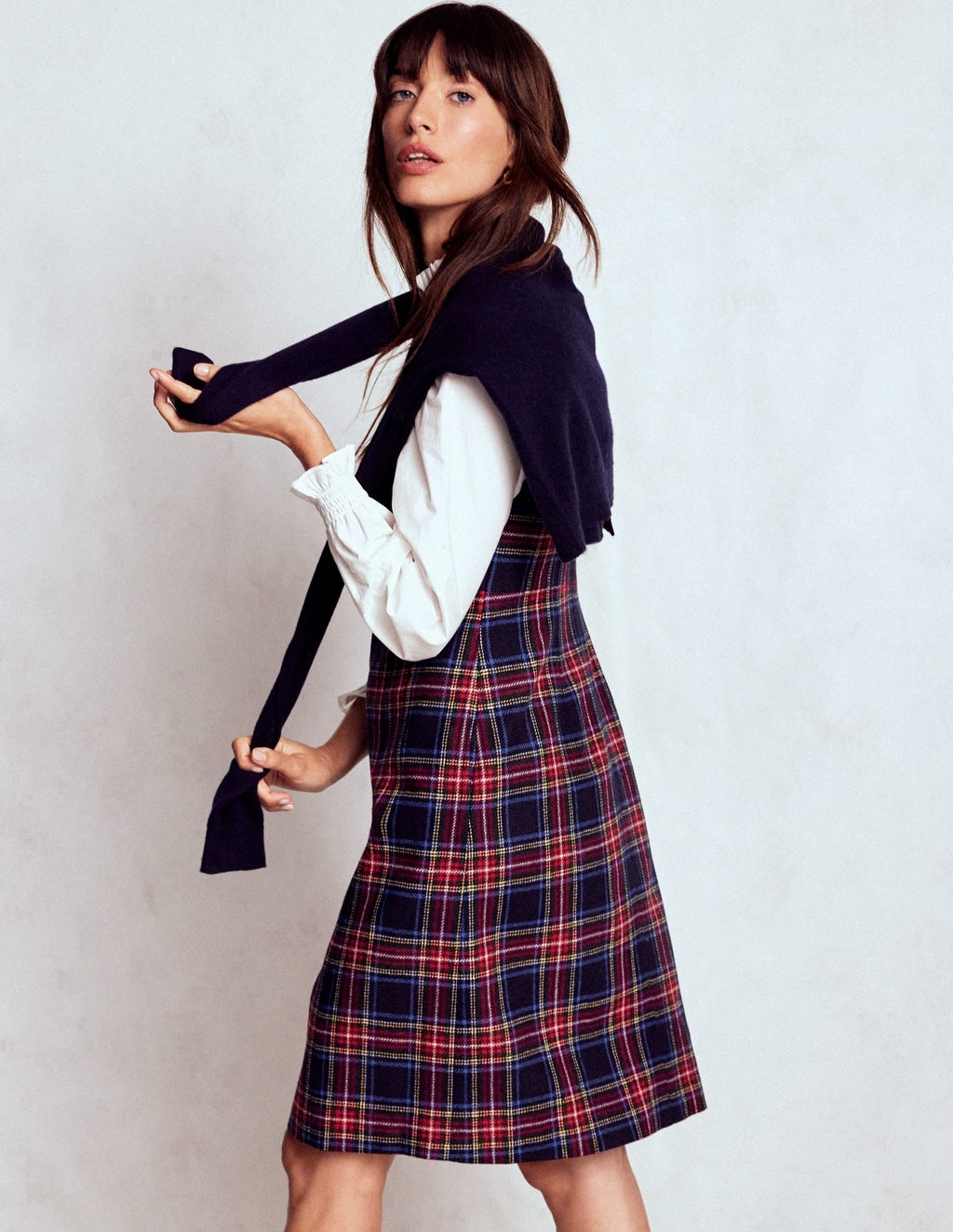 Annie Check Shift Dress-Navy, Green and Red Check