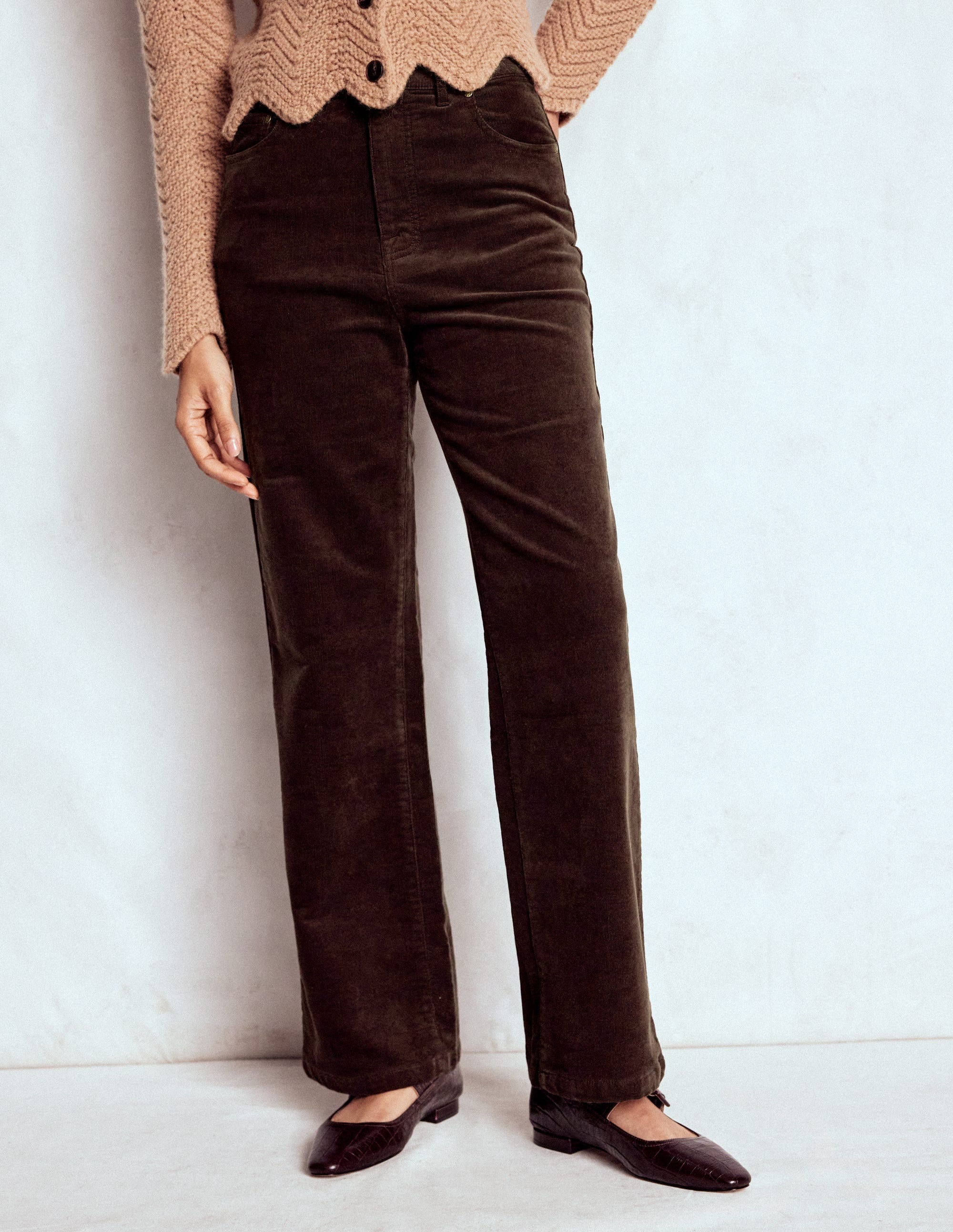 5-Pocket Cord Column Jeans-Espresso