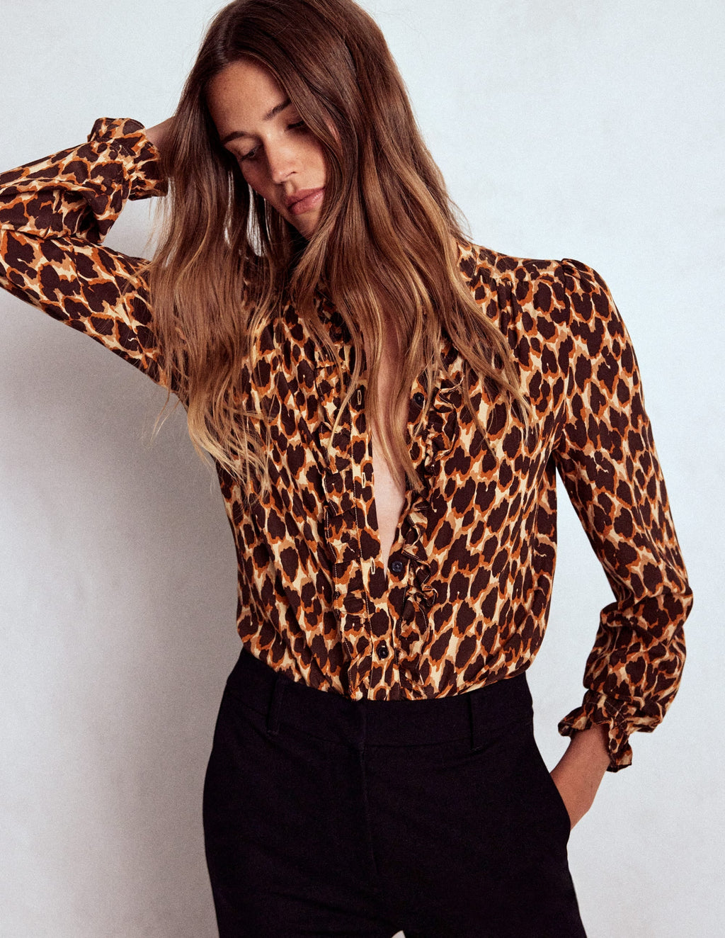 Alice Frill Front Silk Top-Leopard Spots