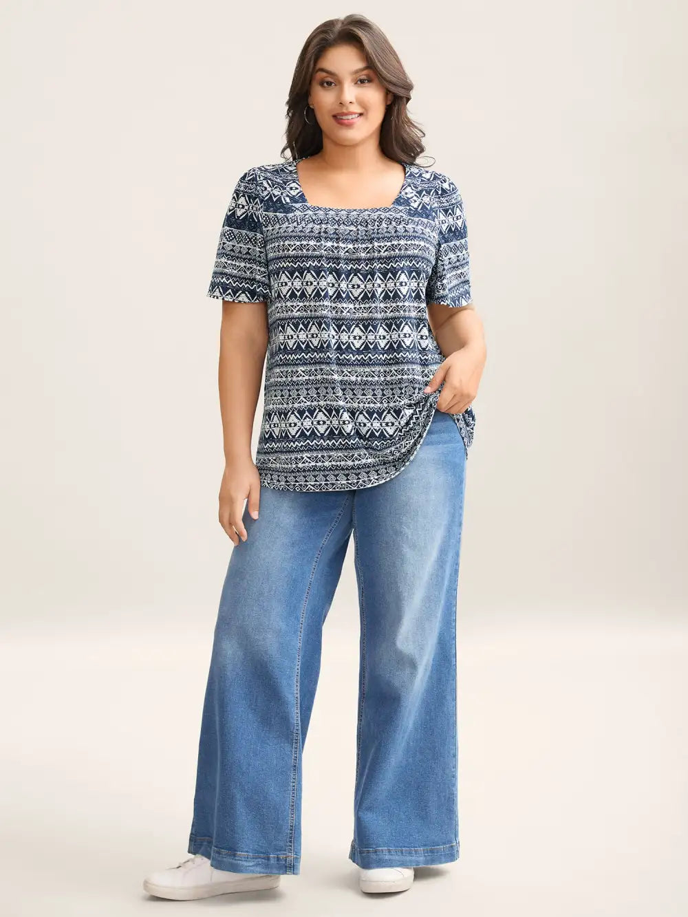 Boho Print Square Neck T-Shirt