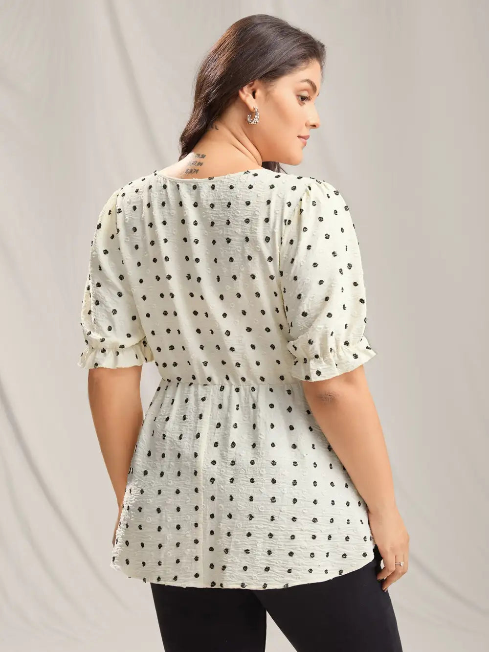 Polka Dots Print Neck Tie Blouse