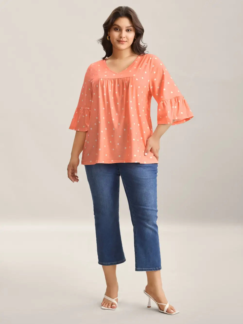 Stretchy Polka Dots Heather Pleated Top