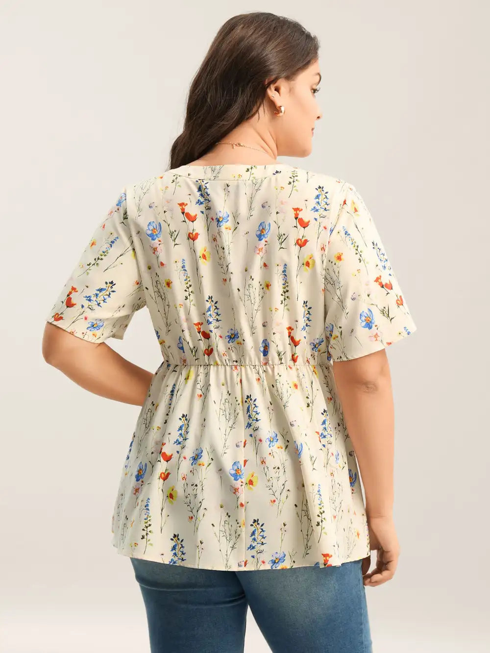 Branch Floral Print Notched Collar Blouse