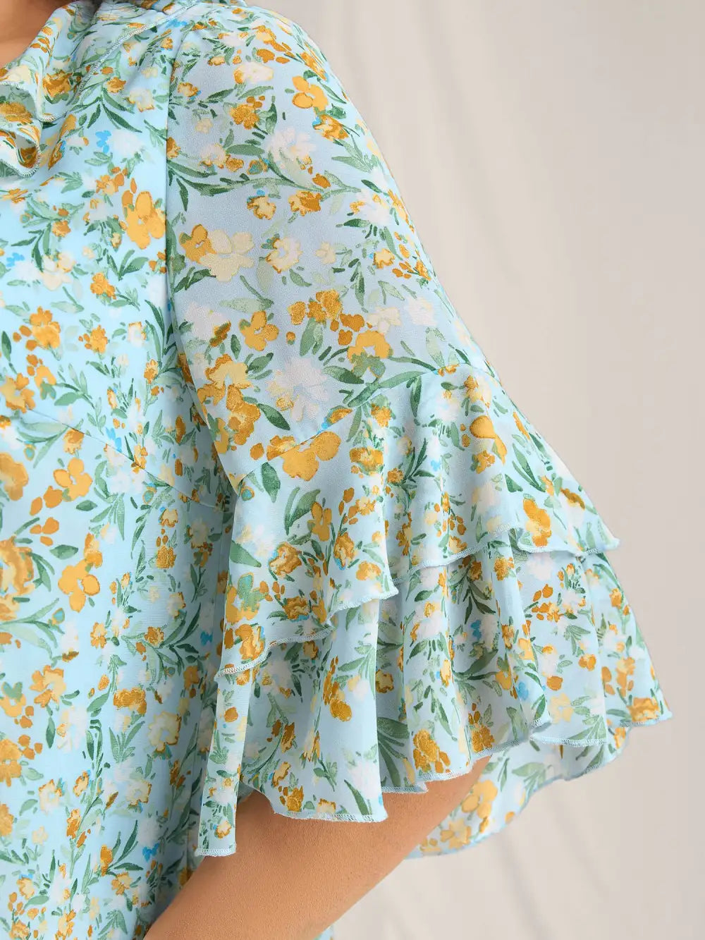Floral Print Ruffled Layered Sleeve Blouse