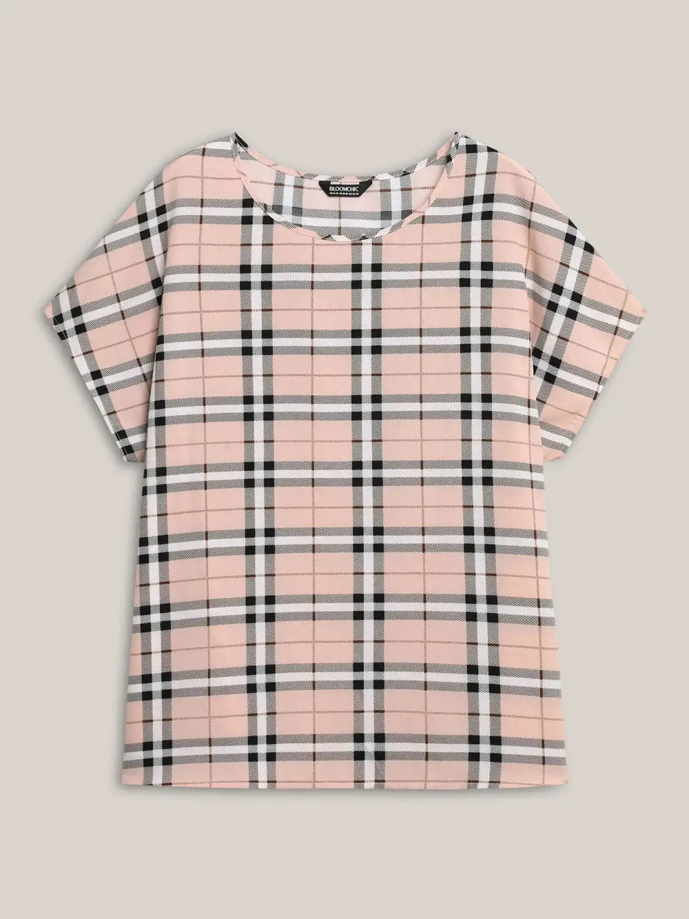 Plaid Pattern Round Neck Flared Shirt