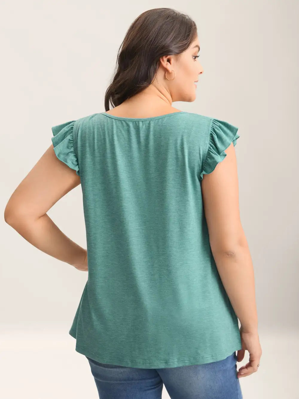 Pleated Neckline Flutter Sleeve Tank Top