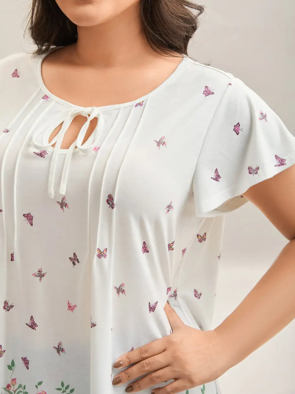 Butterfly Garden Print Neck-Tie Top