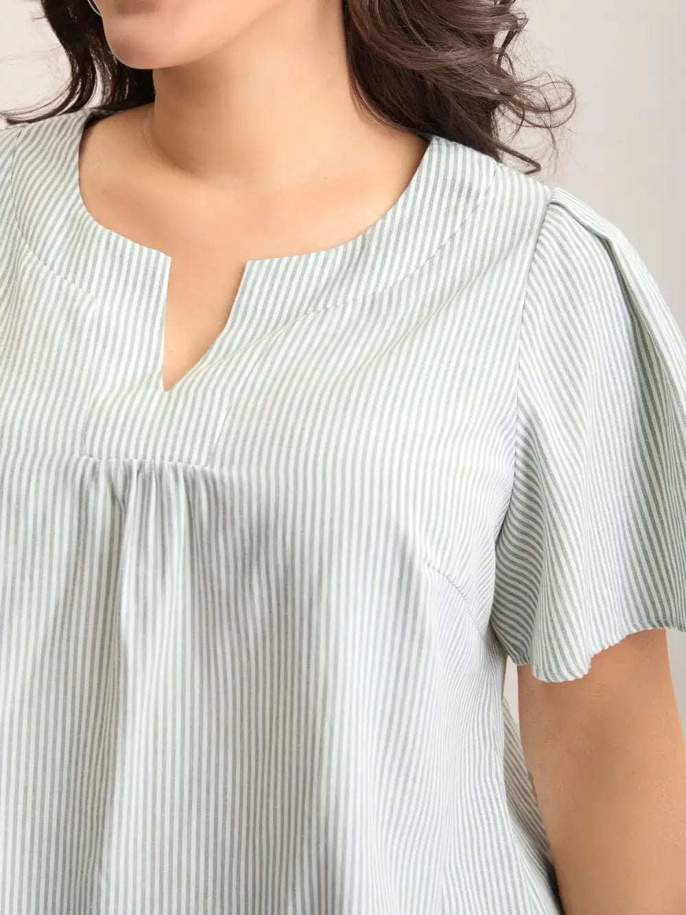 Striped Print Notched Collar Blouse
