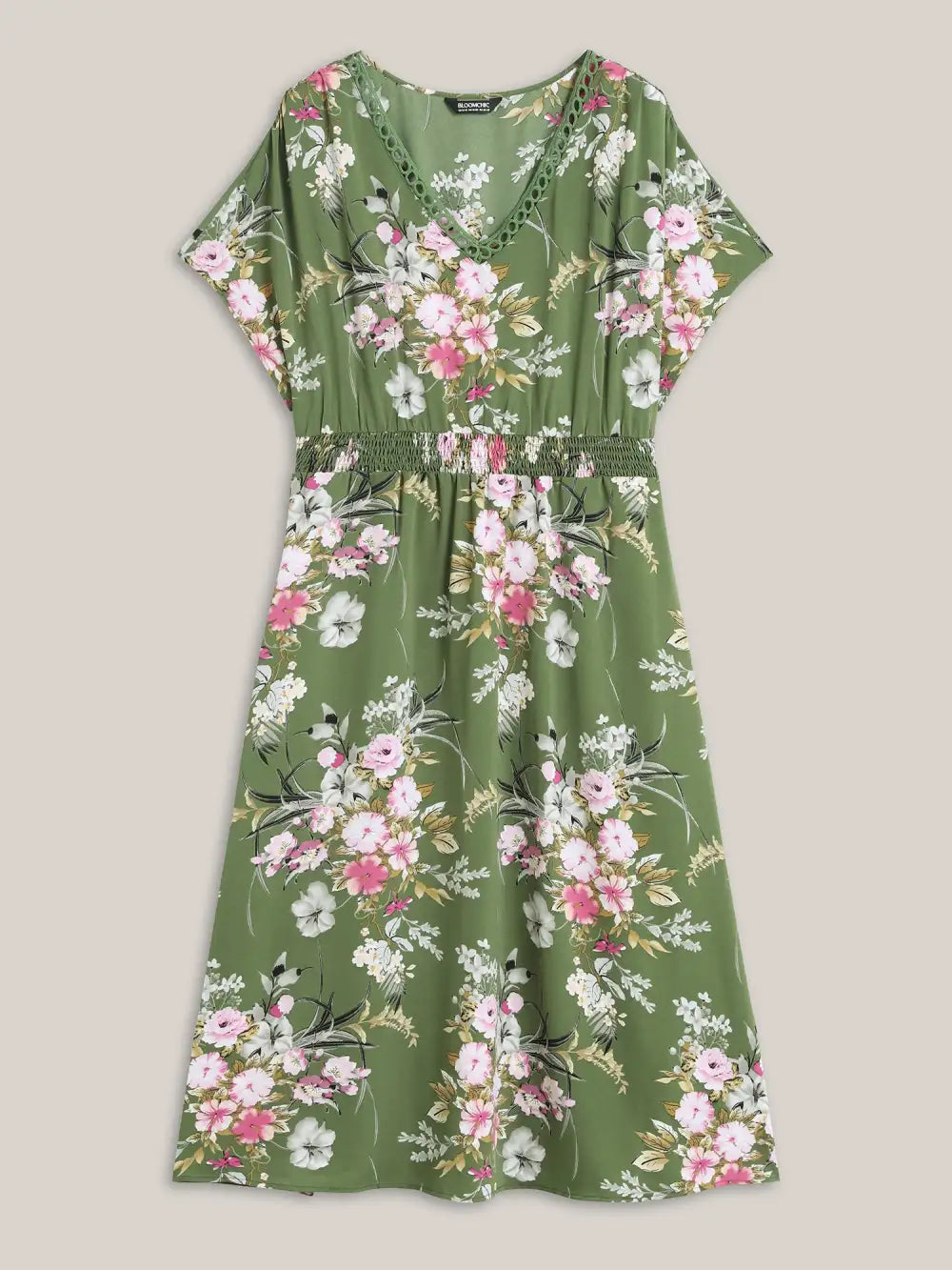 Floral Print Lace Trim Pockets Maxi Dress
