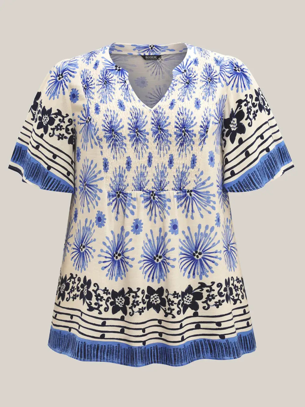 Floral Symphony Print Split Neck Blouse