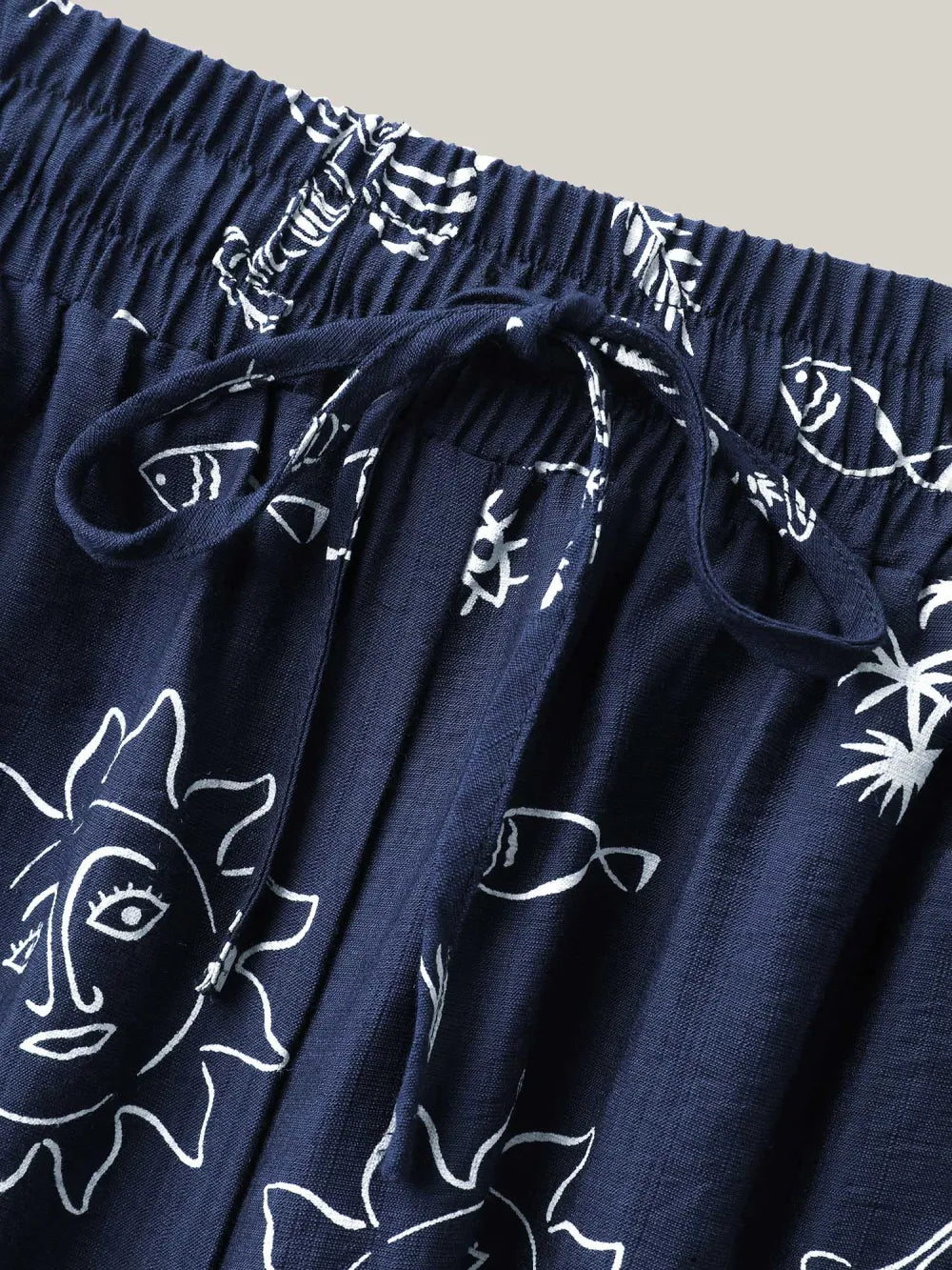 Marine Print Flowy Wide-Leg Pants
