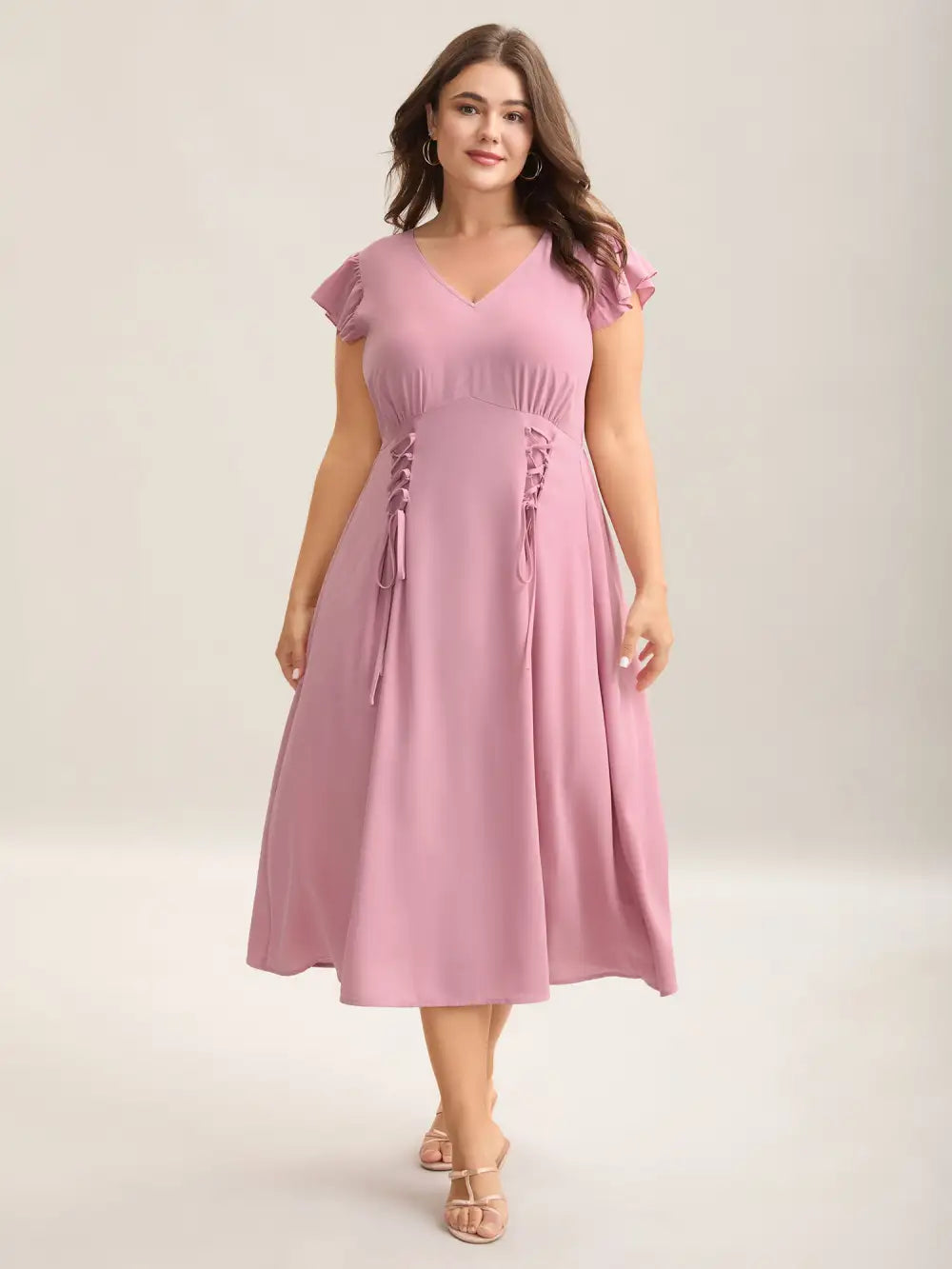 Tie-Up Panels Solid Pockets Midi Dress