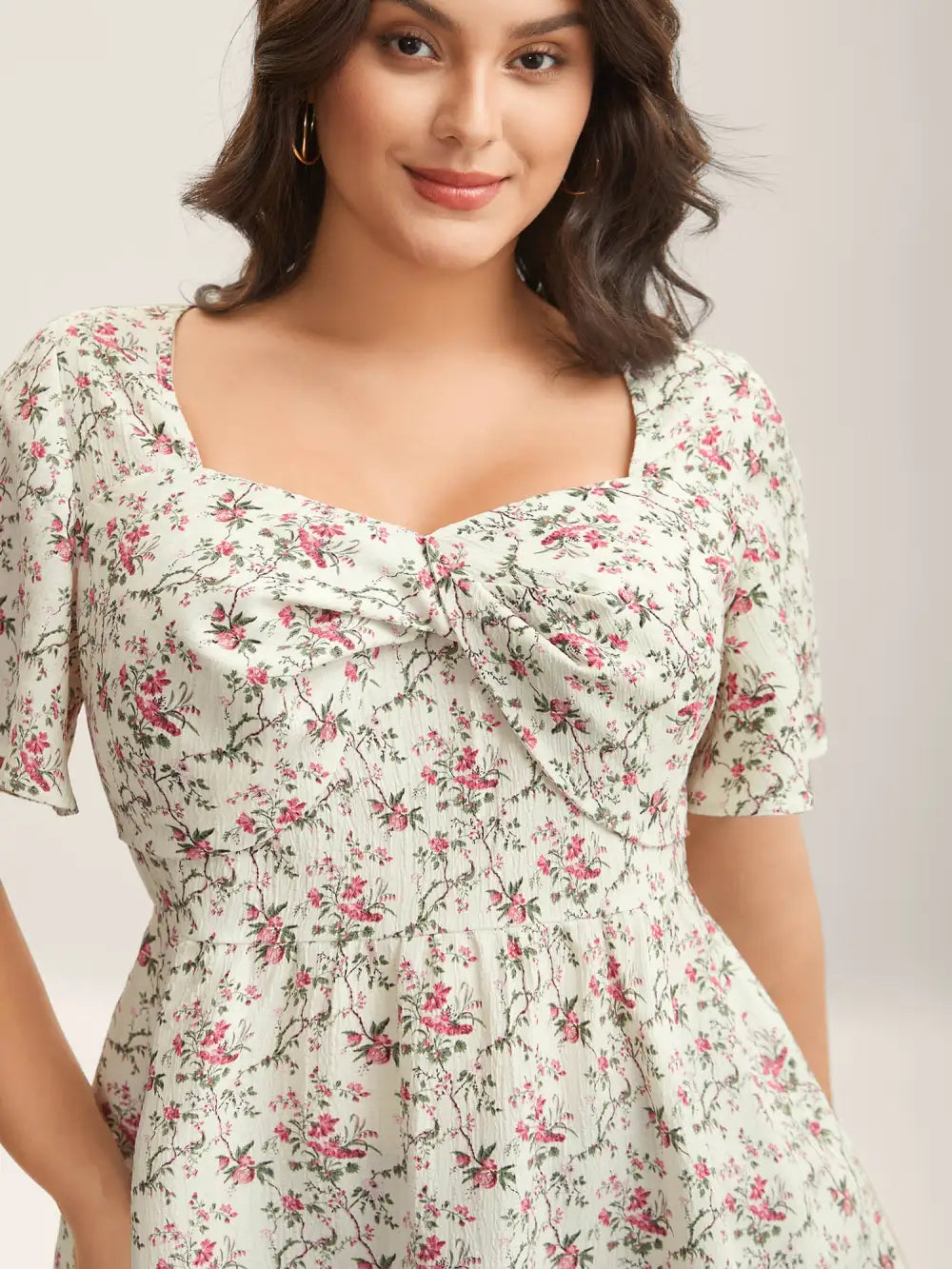 Knotted Floral Print Flared Sleeve Blouse
