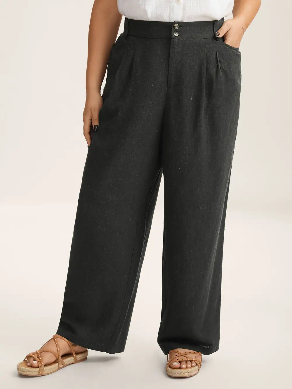 Heather Pleated Straight-Leg Pants
