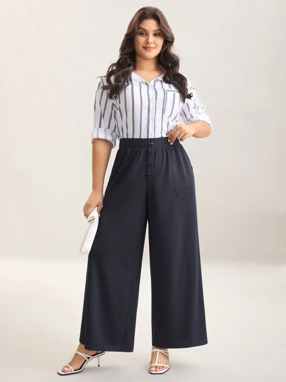 Button Front Wide-Leg Pants