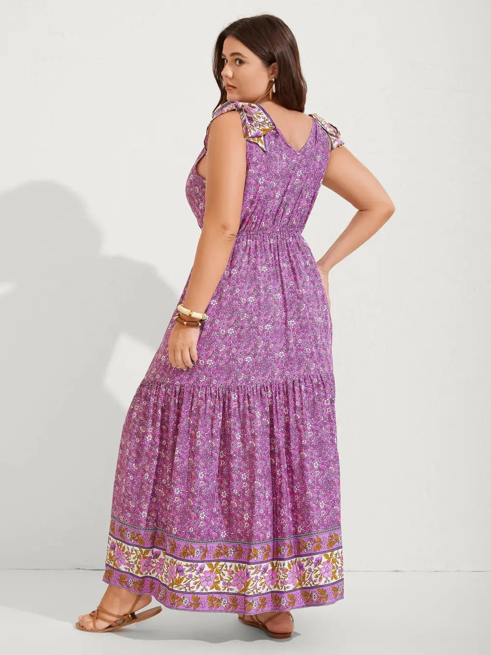 Ribbon Shoulder Tie Tiered Maxi Dress