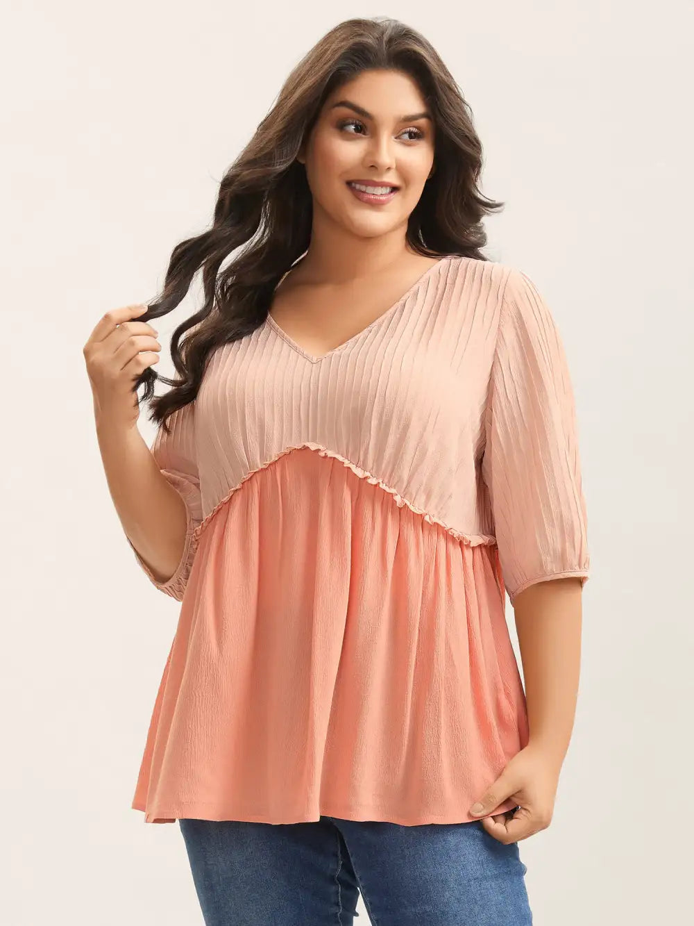 Pleated Layered Sheer Puff Sleeve Blouse