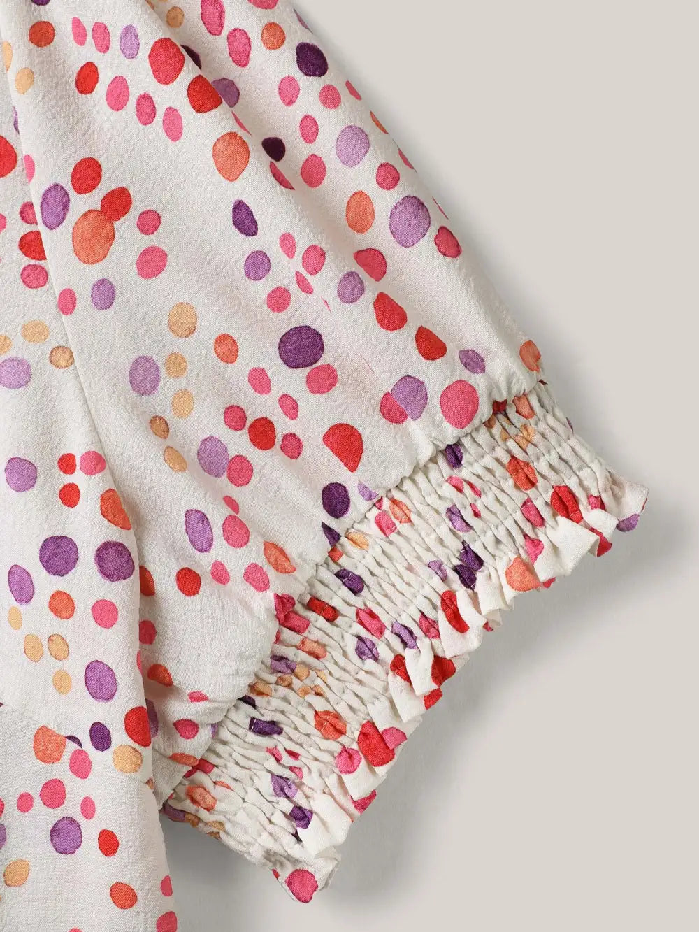 Pretty Polka Dots Shirred Sleeve Shirt