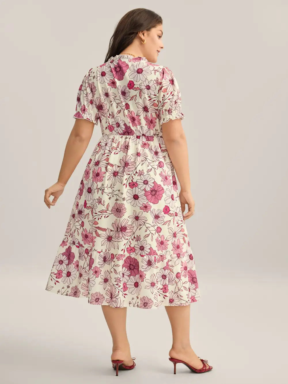 Floral Print Neck Tie Tiered Maxi Dress