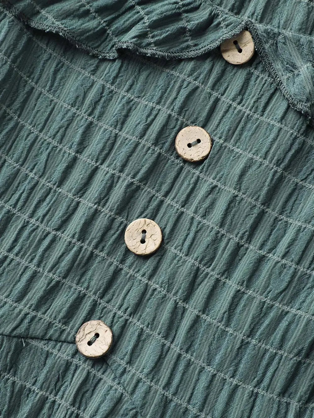 Textured Ruffled Neck Pockets Midi Dress