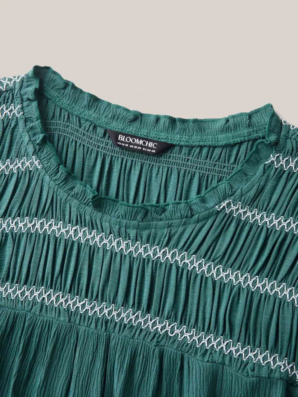 Rayon Shirred Neck Flutter Sleeve Tiered Blouse