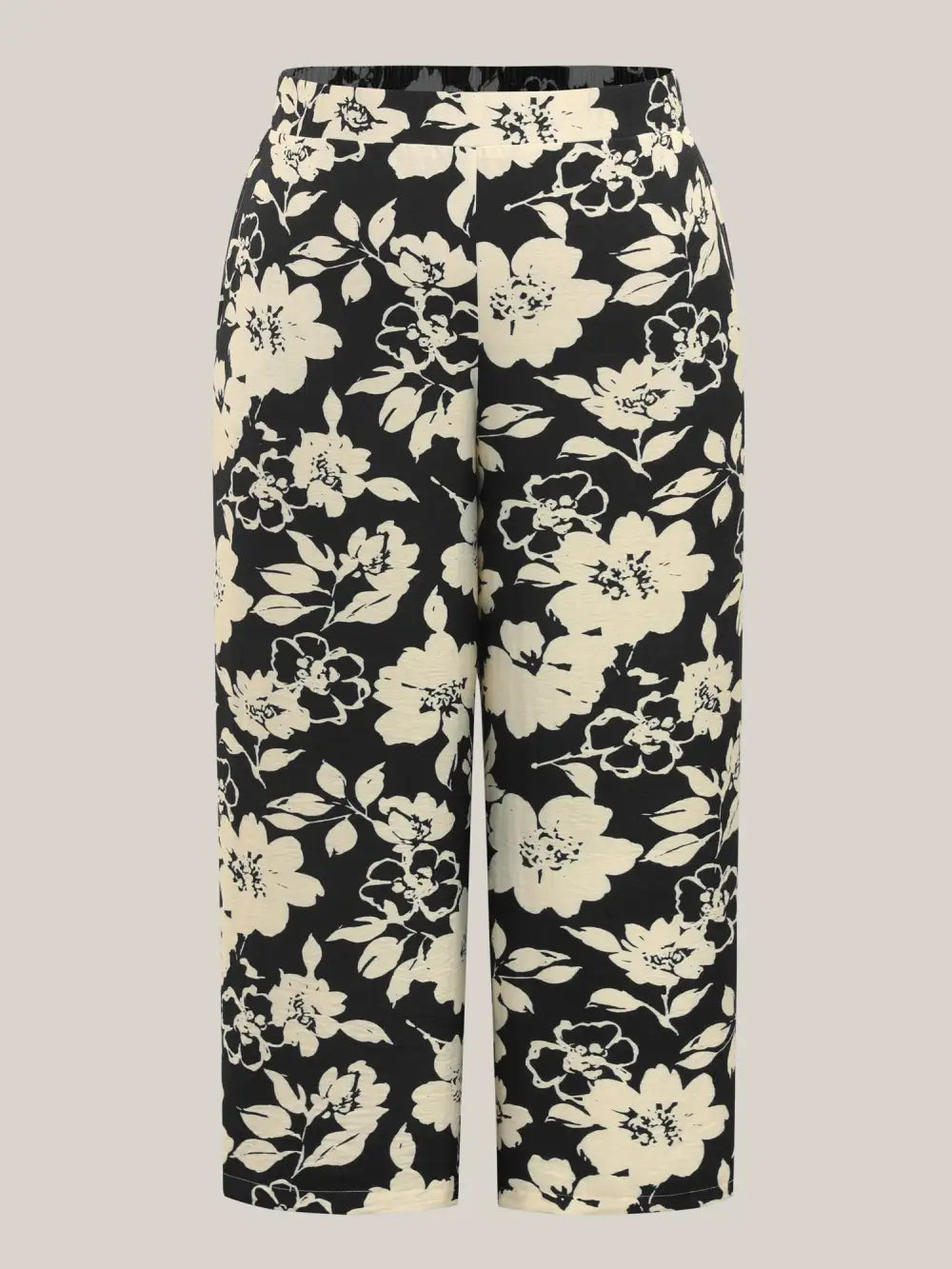 Floral Print Pull-On Wide-Leg Pants
