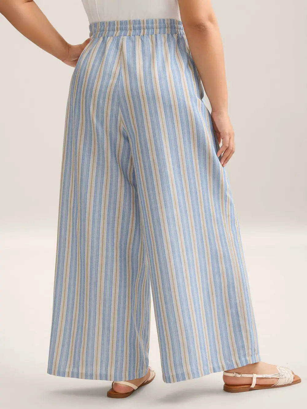 Stripes Pockets Wide-Leg Pants