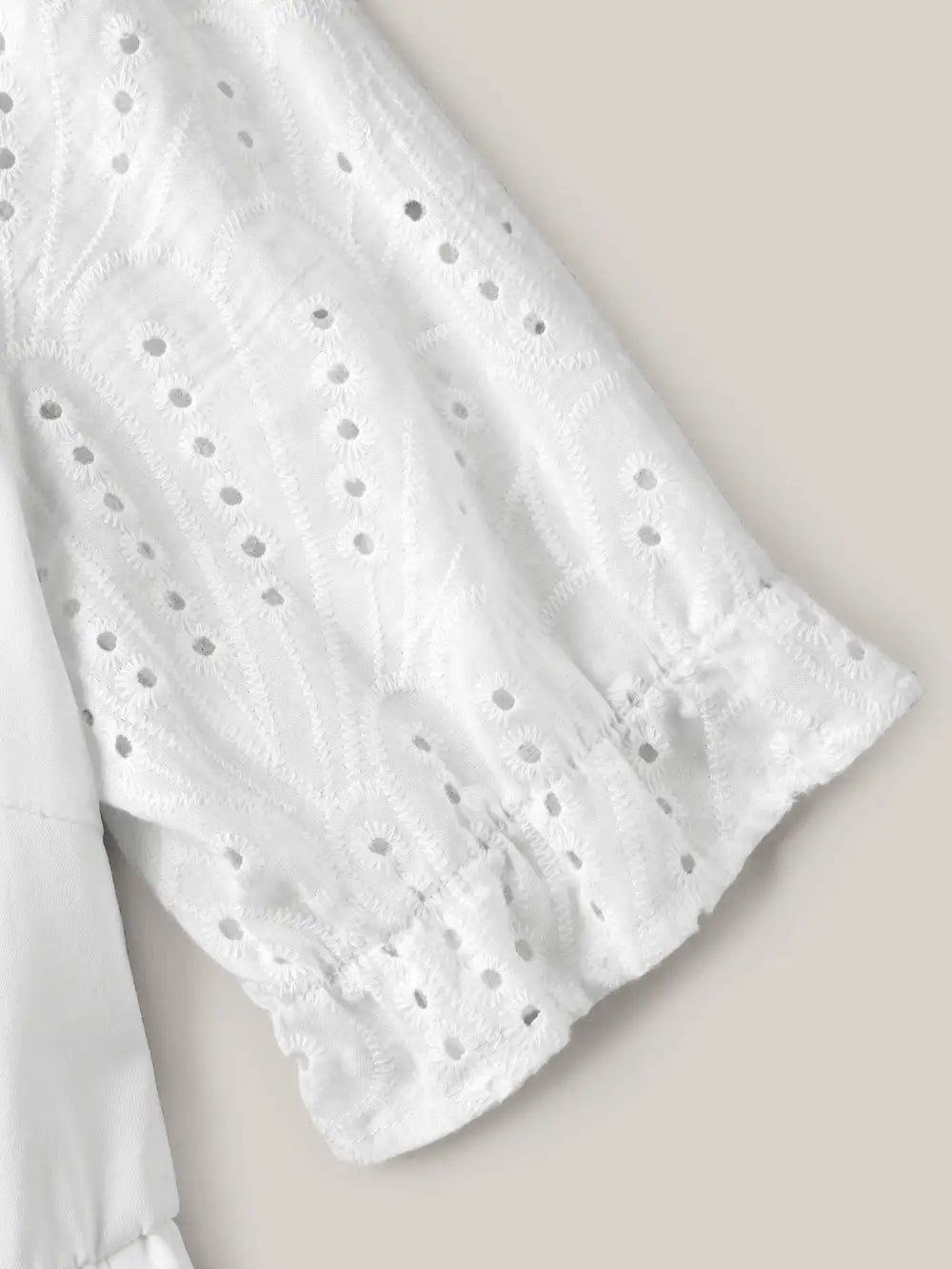 Textured Eyelet Sleeve Pockets Midi Dress