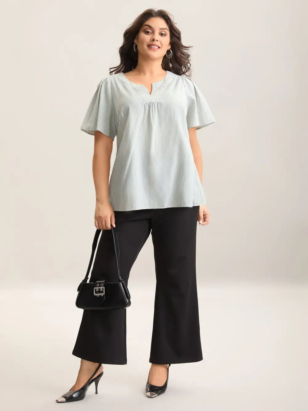 Striped Print Notched Collar Blouse