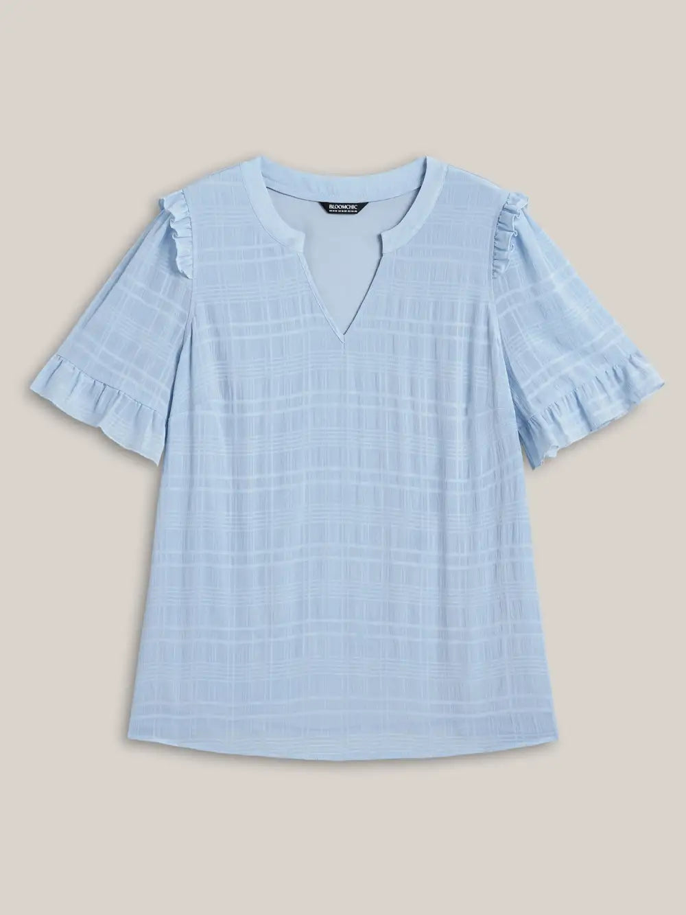 Checked Texture Jacquard Notched Collar Blouse