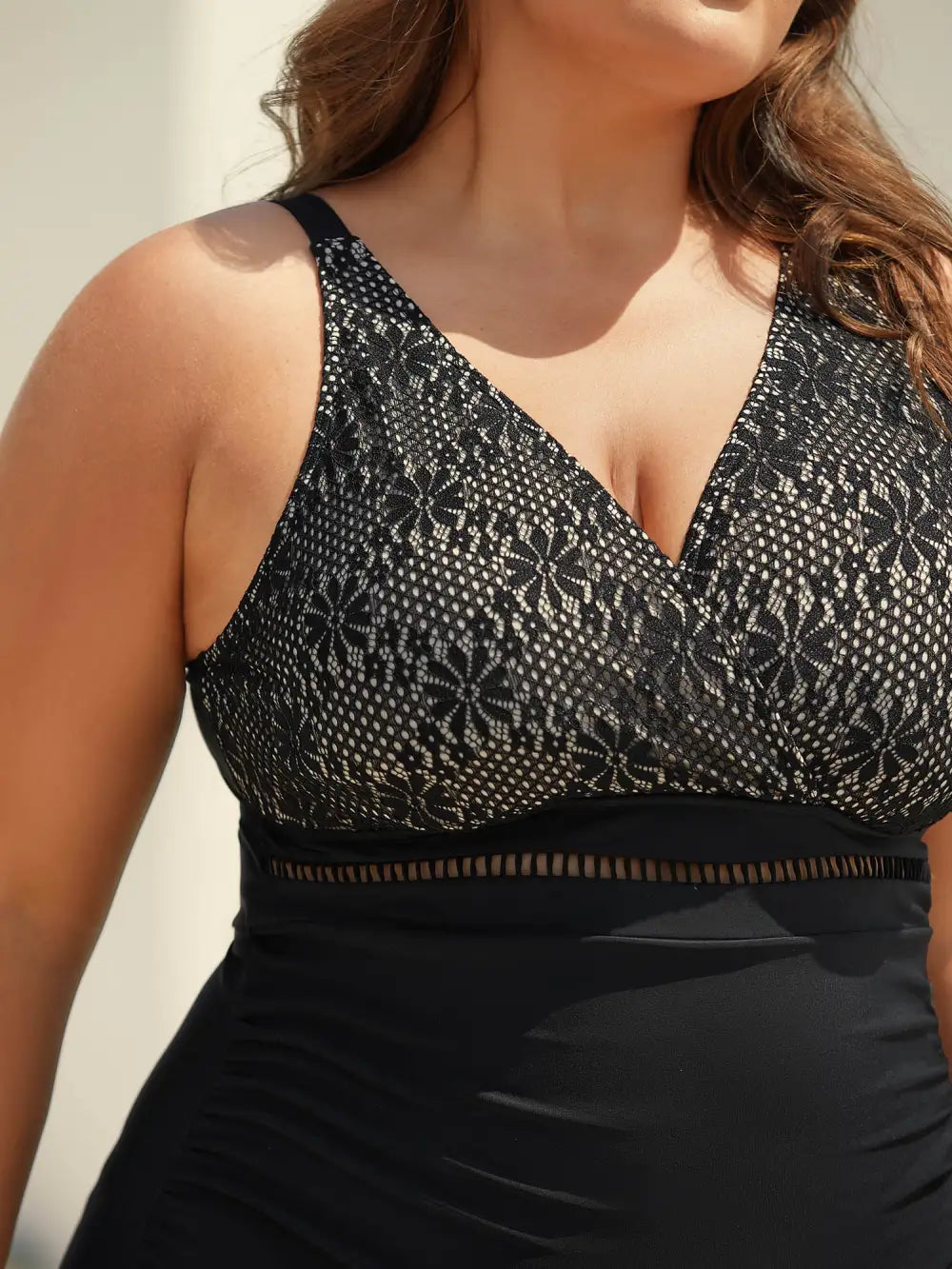 Ribbon Lace Trim One-Piece Swimsuit
