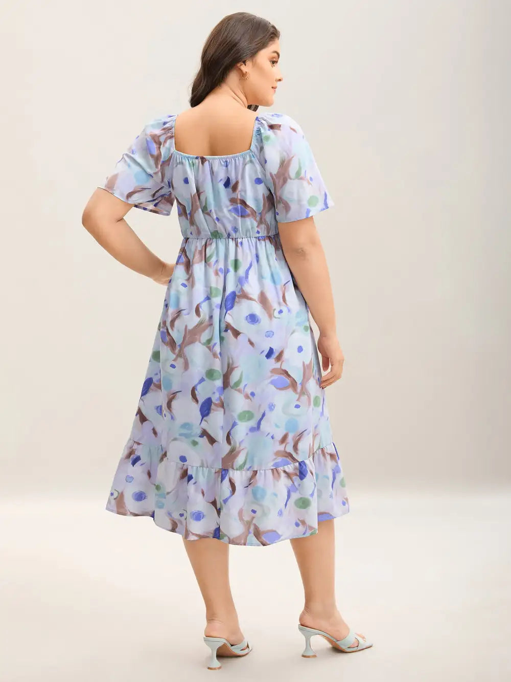 Floral Pattern Shirred Pockets Midi Dress