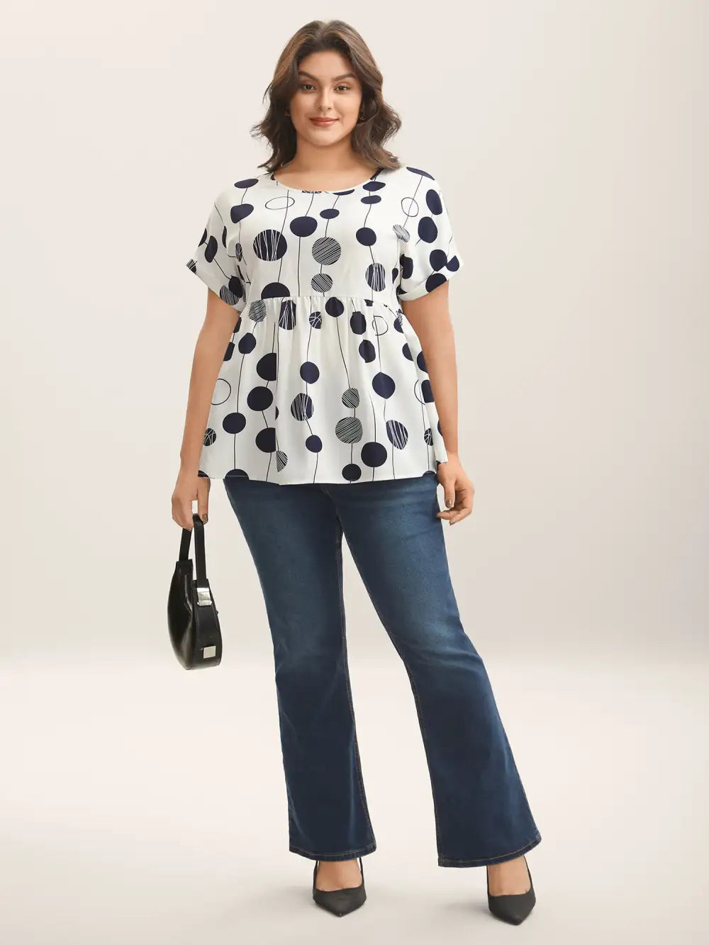 Polka Dots Print Dolman Sleeve Babydoll Top