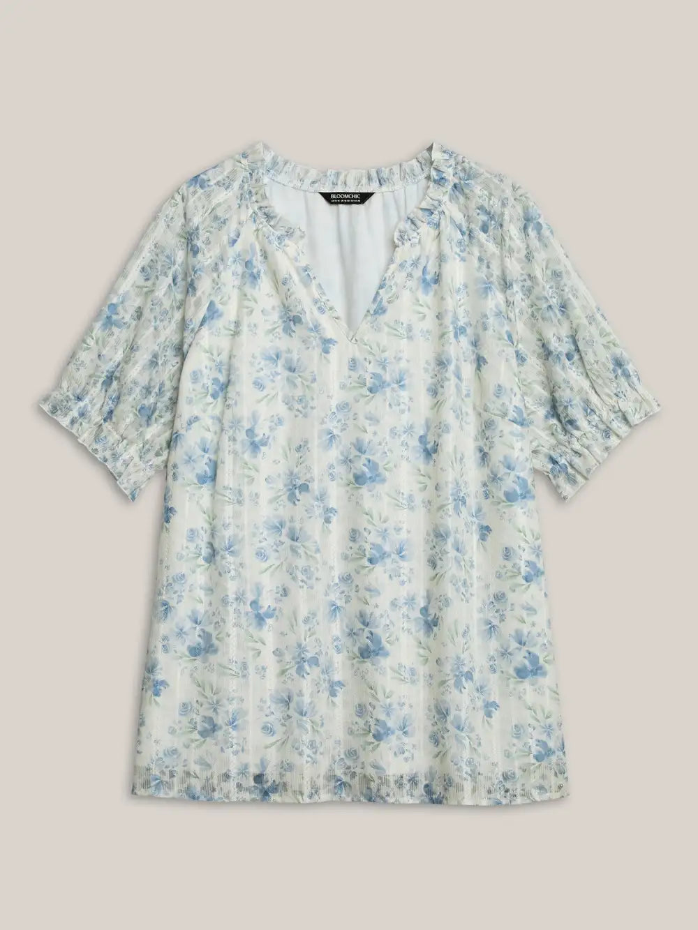 Floral Print Embroidered Petal Trim Blouse